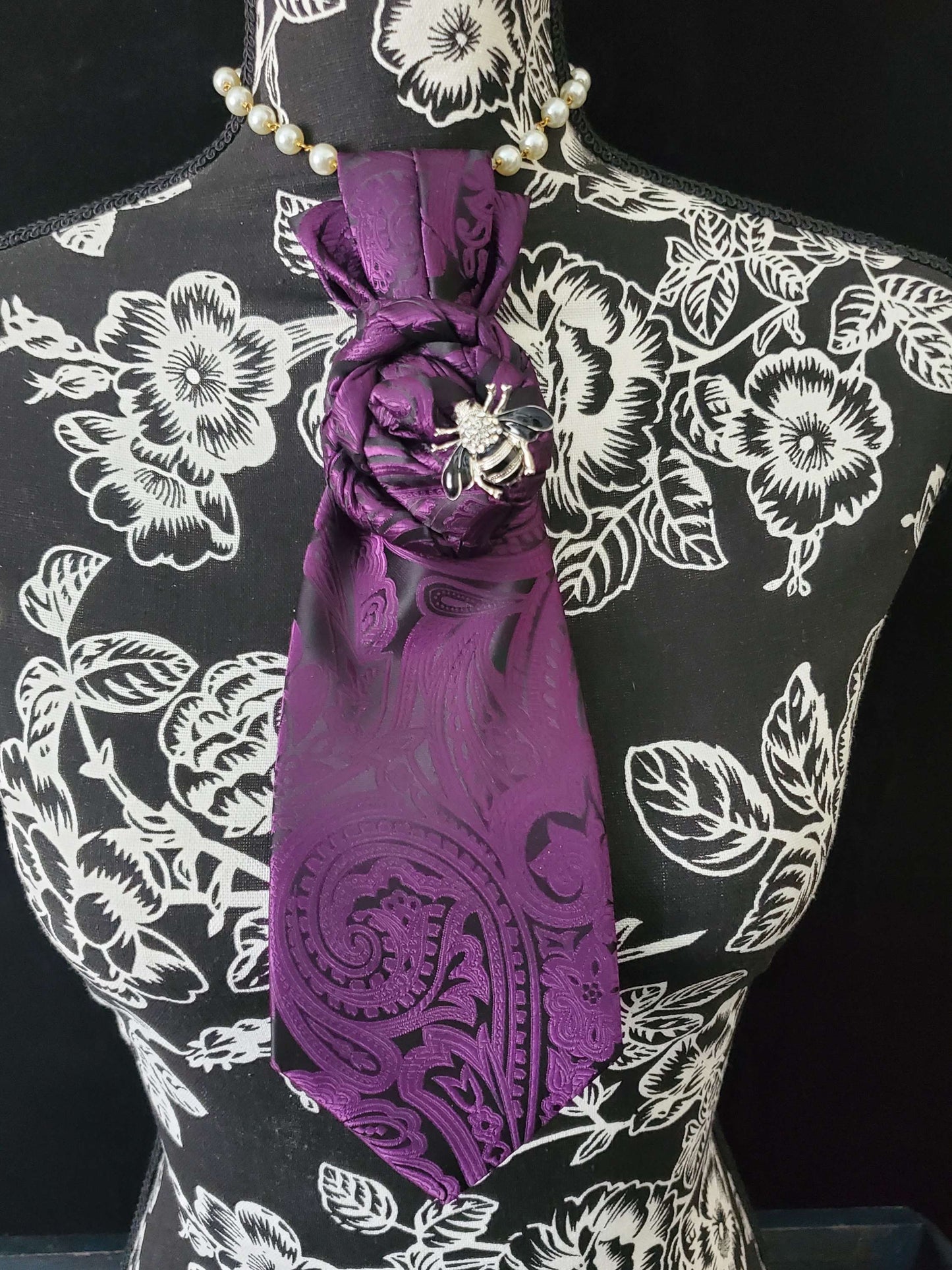 Simply Elegant Purple and  Black Paisley Women's Necktie Necklace