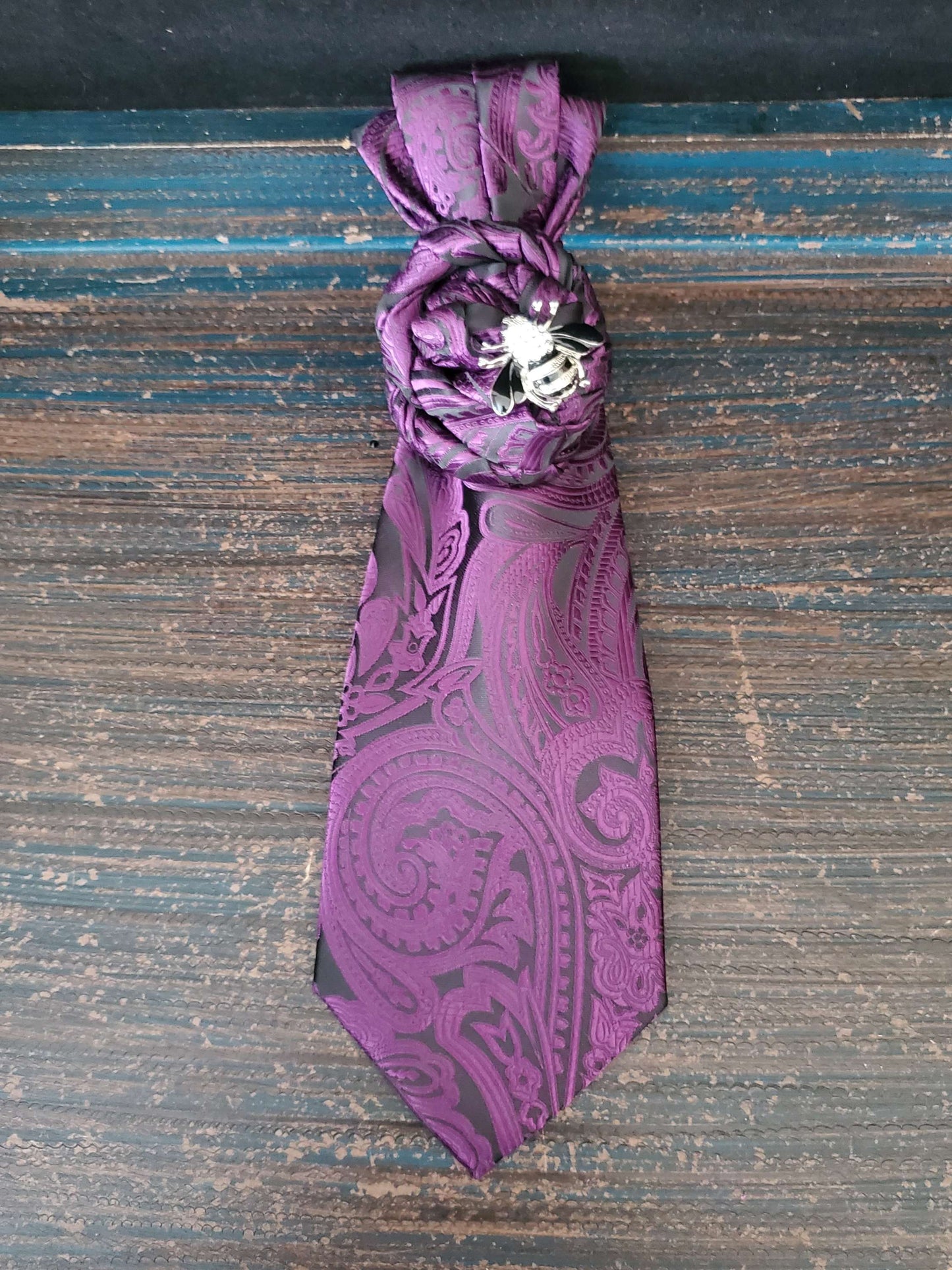 Simply Elegant Purple and  Black Paisley Women's Necktie Necklace