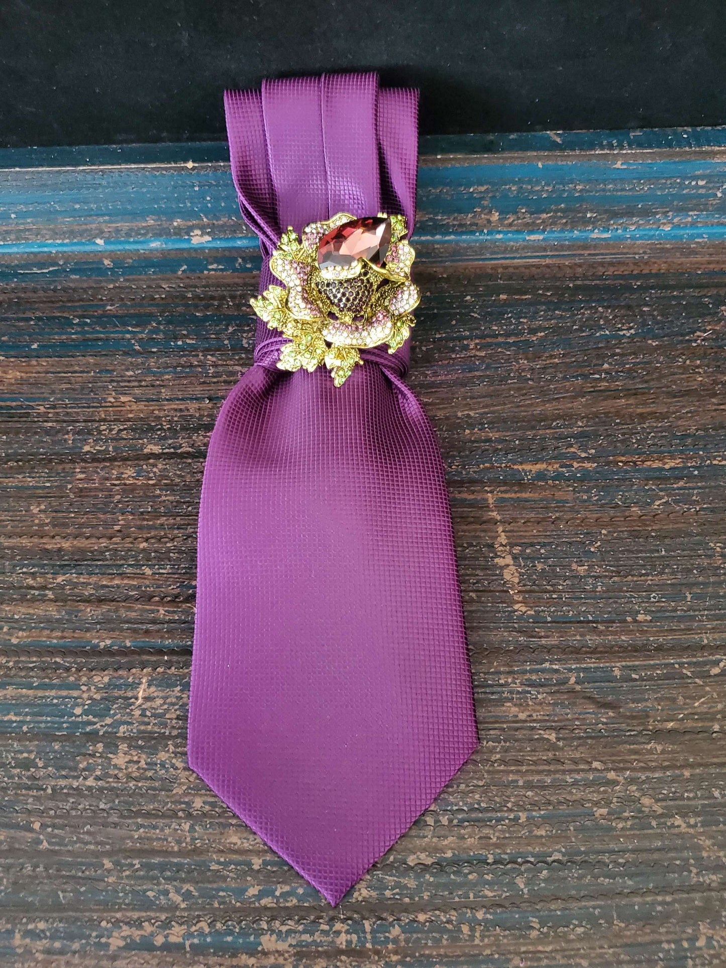 Crystal Flower Brooch- Purple Women's Necktie Necklace