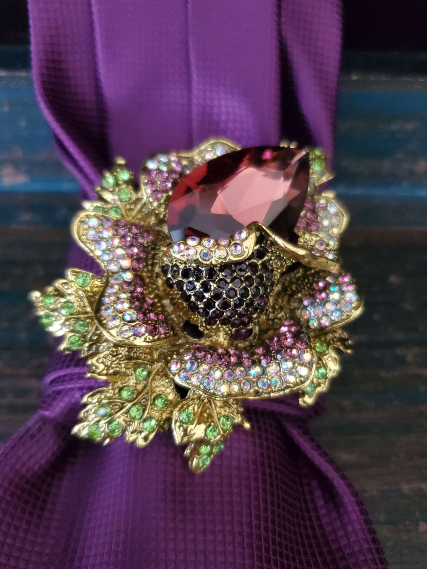 Crystal Flower Brooch- Purple Women's Necktie Necklace