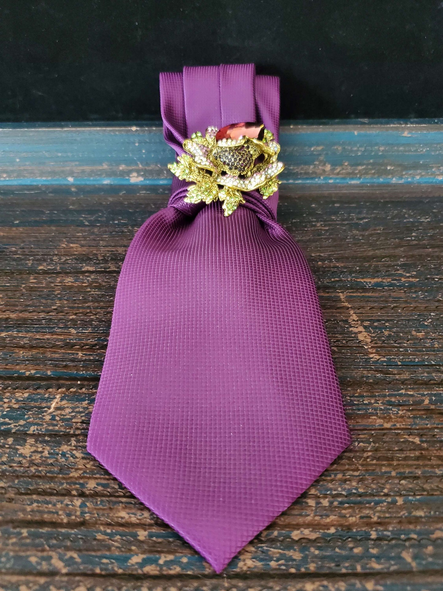 Crystal Flower Brooch- Purple Women's Necktie Necklace