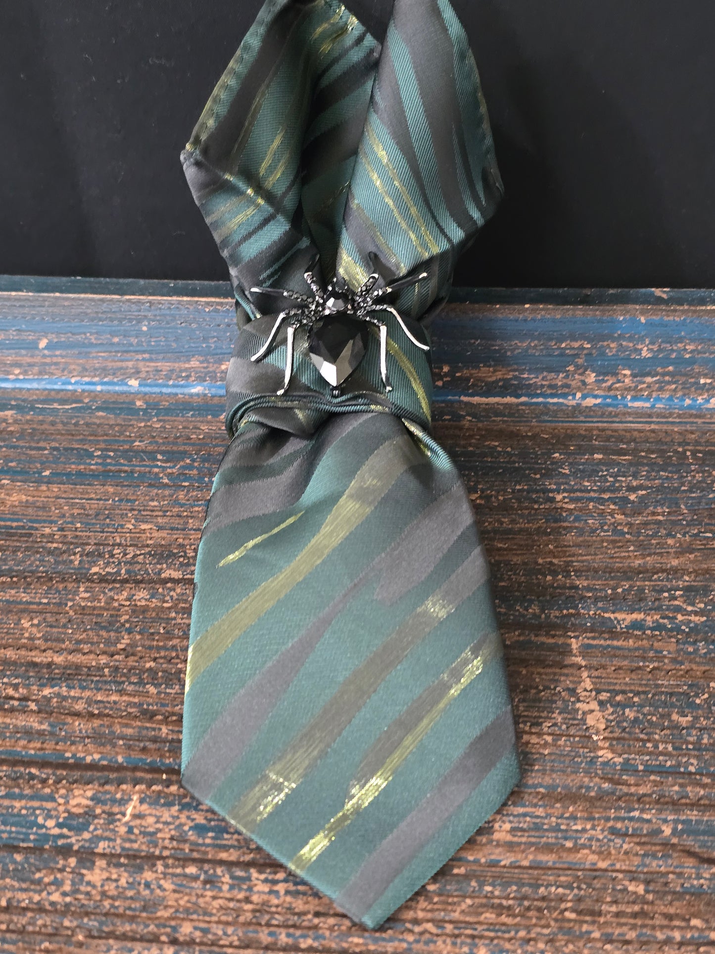 Simply Elegant Camo Colored Stripe Women's Necktie Necklace- Brooch Necktie - Stylish Neckwear For Women