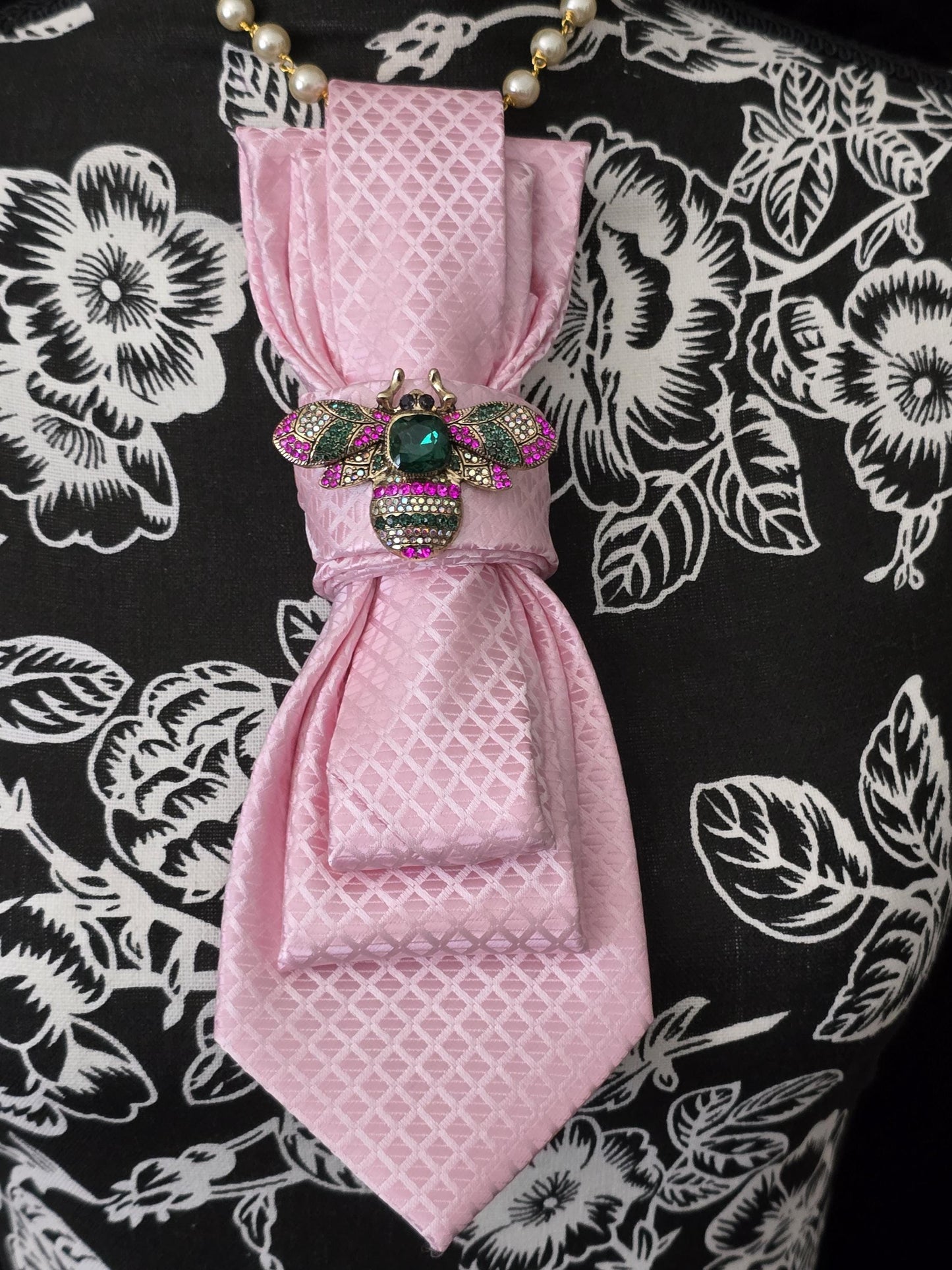 Pink and Green Lady Bug Brooch Necktie Necklace -  Brooch Necktie