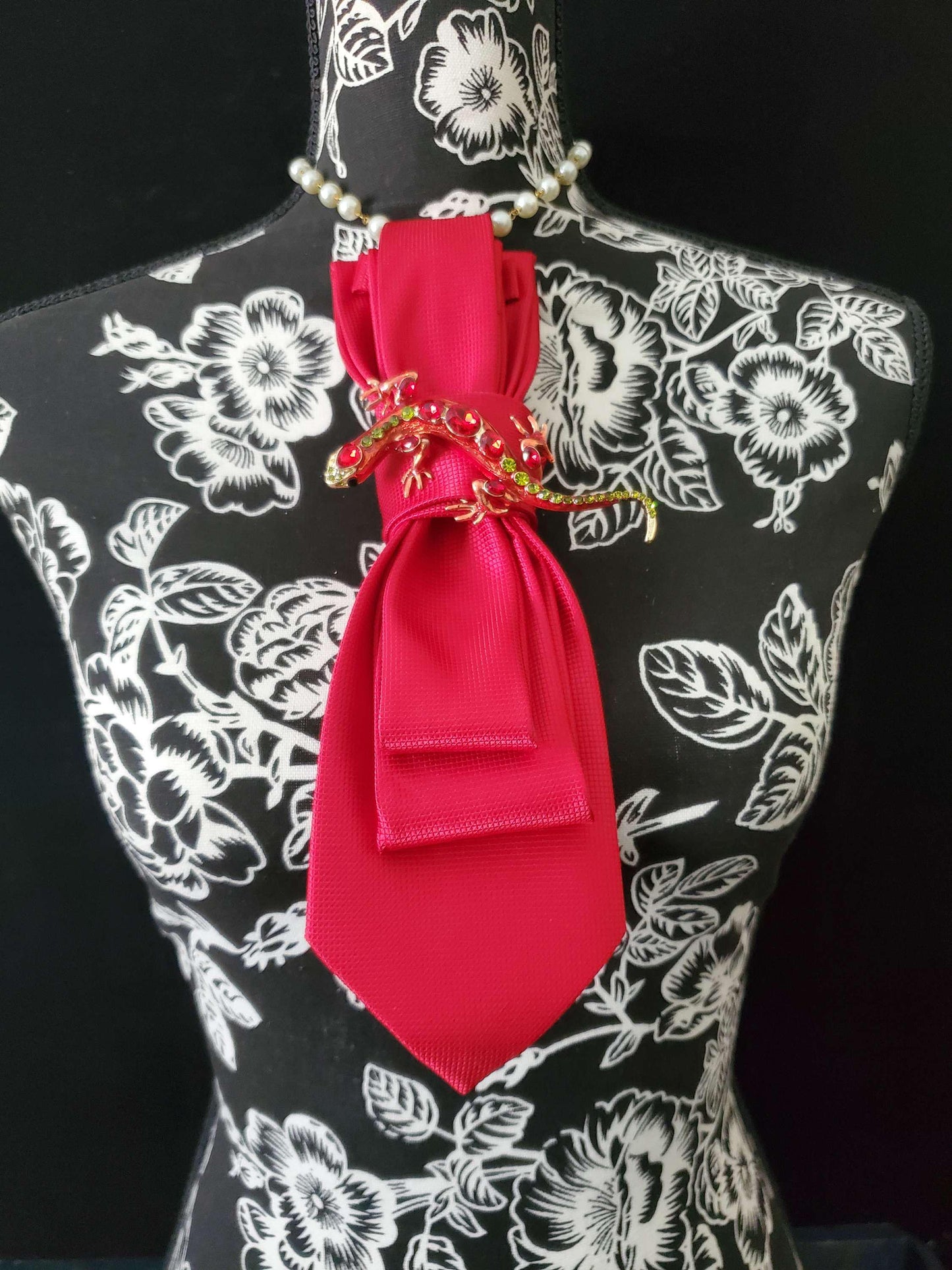 Simply Elegant Bright Red Women's Tie- Brooch Necklace - Brooch Necktie -Stylish Neckwear For Women