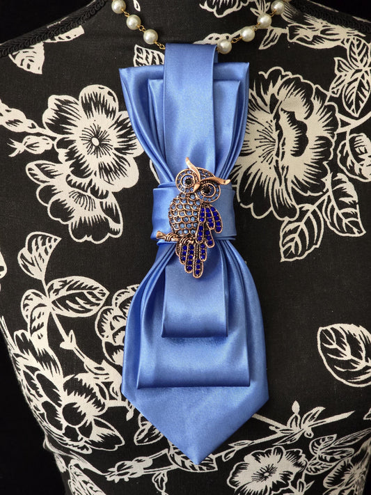 Simply Elegant Blue Women's Tie- Brooch Necklace - Handcrafted Statement Jewelry - Brooch Necktie -Stylish Neckwear For Women