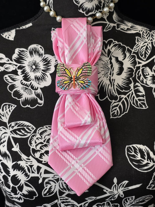 Pink and White Women's Necktie Necklace -  Brooch Necktie - Stylish Neckwear For Women