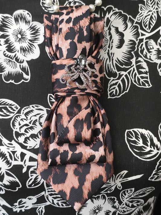 Leopard Print Women's Tie- Brooch Necklace - Brooch Necktie