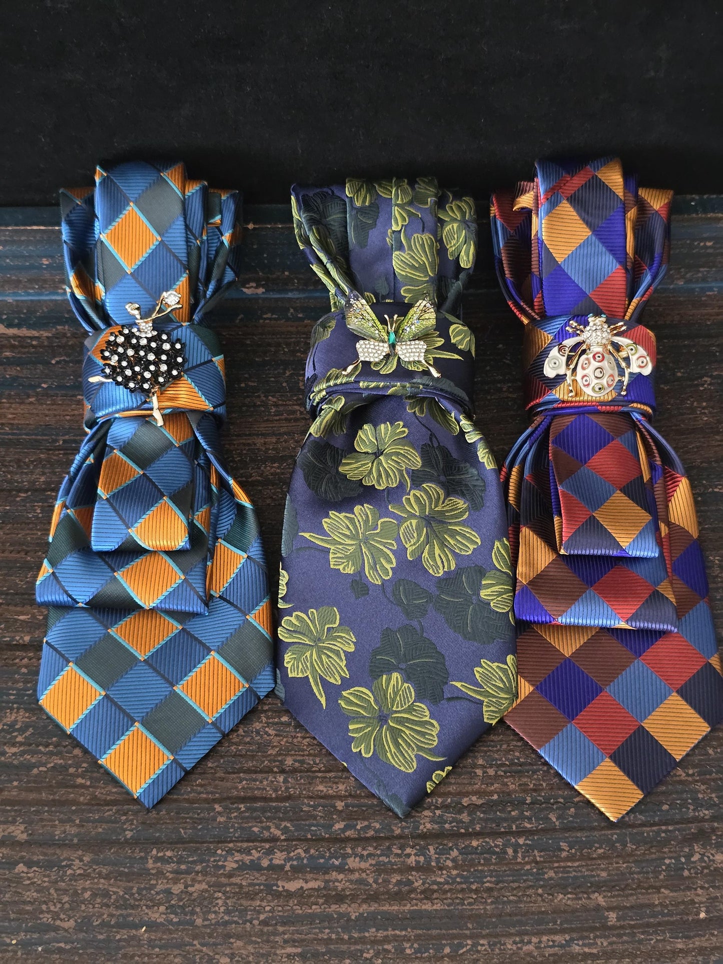Multi Color Plaid Women's Tie-Brooch Necklace - Handcrafted Statement Jewelry - Brooch Necktie - Stylish Neckwear For Women