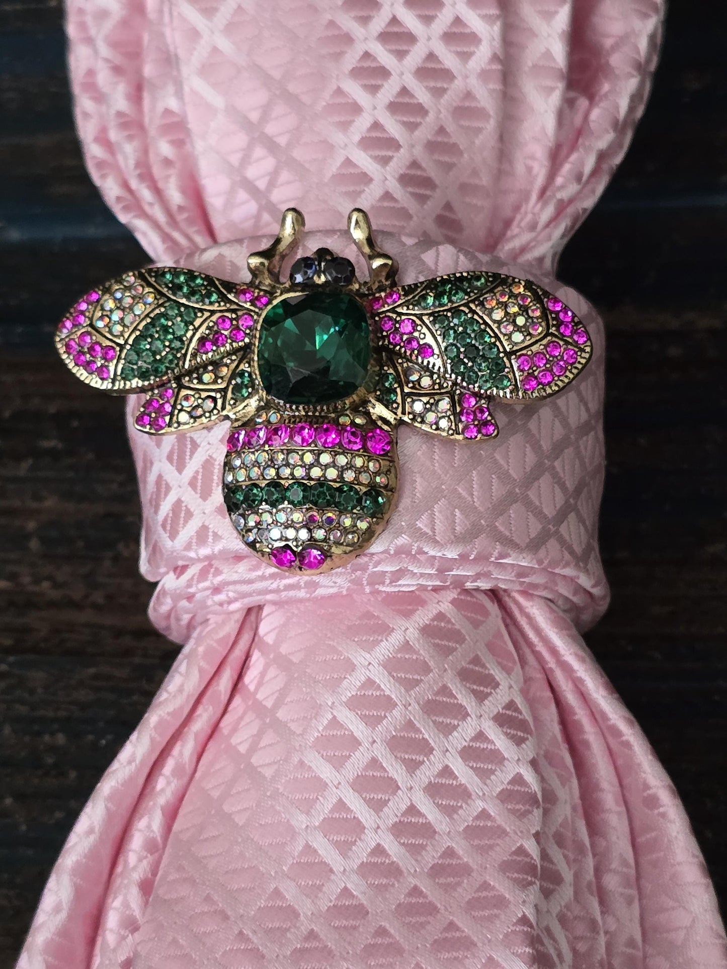 Pink and Green Lady Bug Brooch Necktie Necklace -  Brooch Necktie