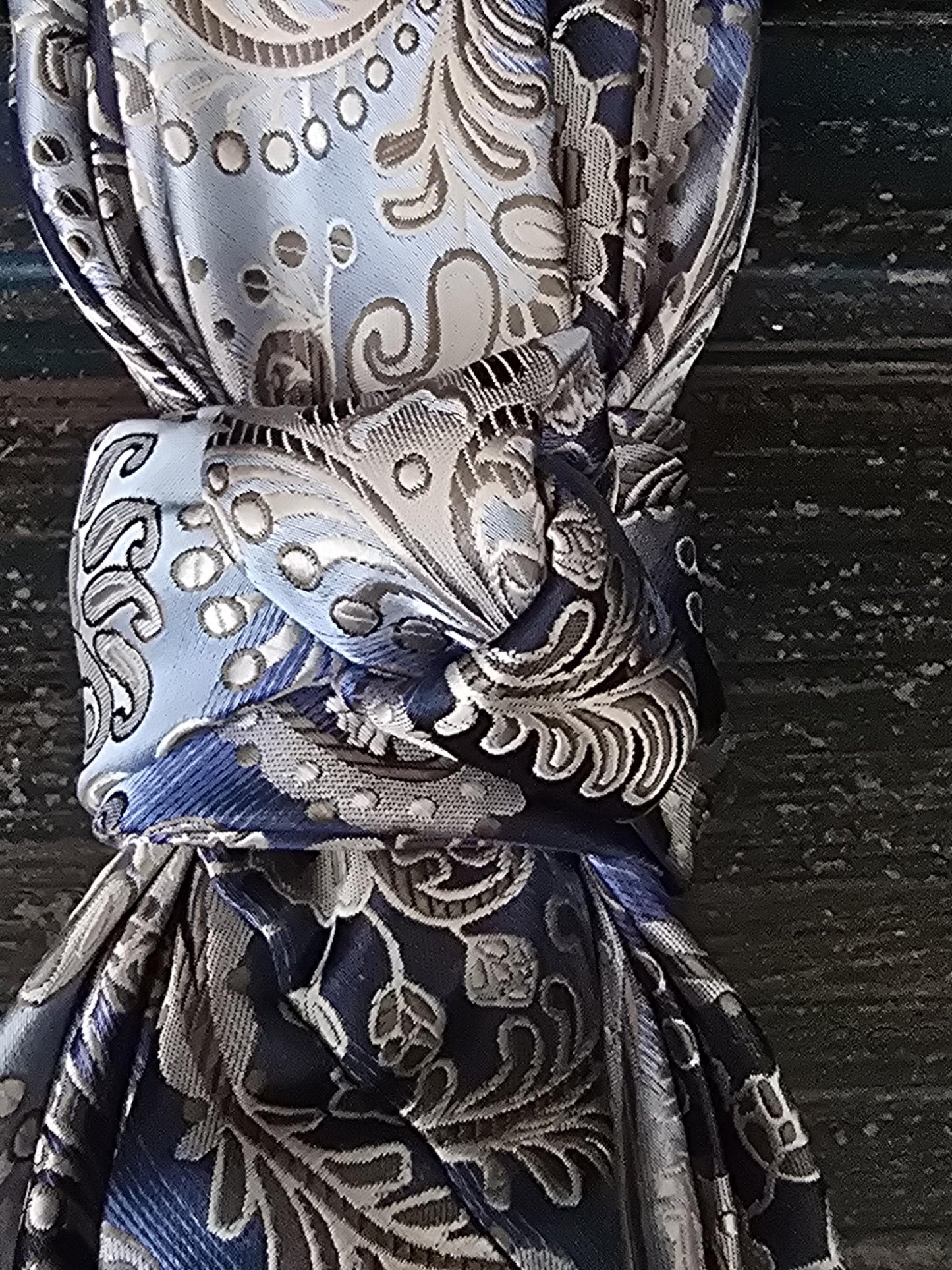 Women's Blue and Gray Paisley Necktie Necklace - Brooch Necktie For Women