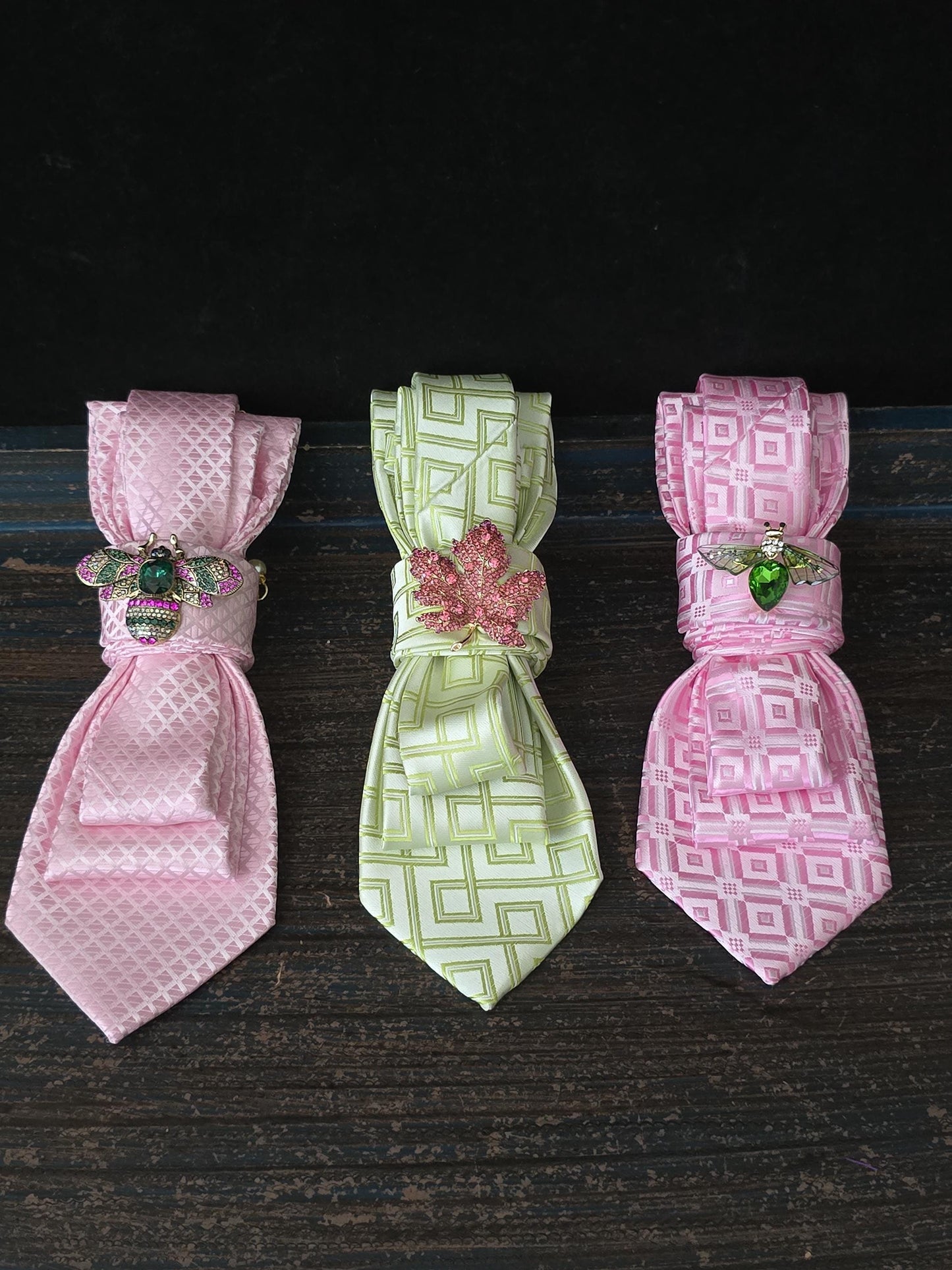 Pink and Green Lady Bug Brooch Necktie Necklace -  Brooch Necktie