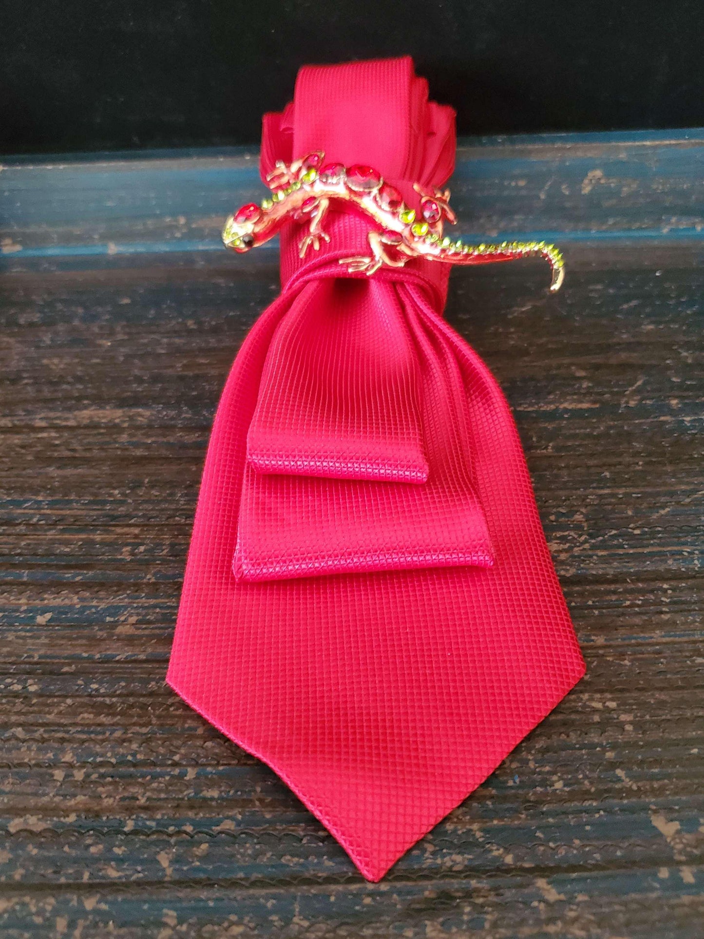 Simply Elegant Bright Red Women's Tie- Brooch Necklace - Brooch Necktie -Stylish Neckwear For Women