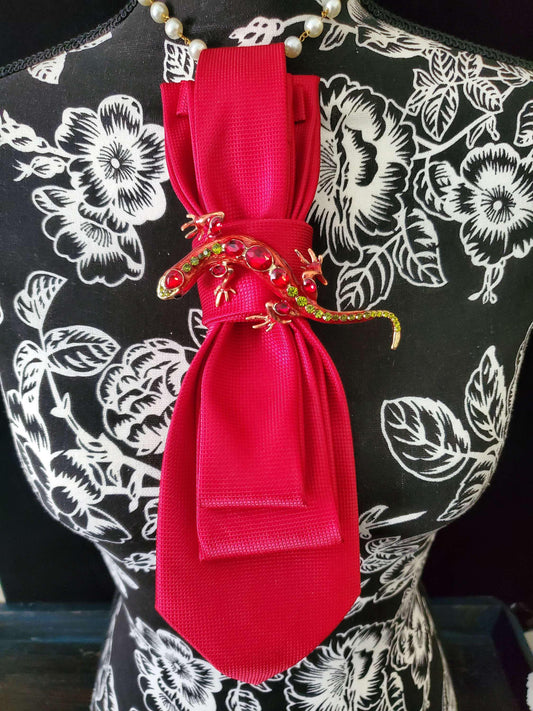 Simply Elegant Bright Red Women's Tie- Brooch Necklace - Brooch Necktie -Stylish Neckwear For Women