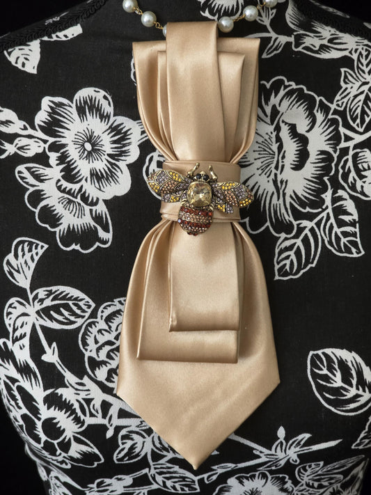 Brown Satin Women's Tie- Bumble Bee Brooch Necklace - Brooch Necktie -Stylish Neckwear For Women