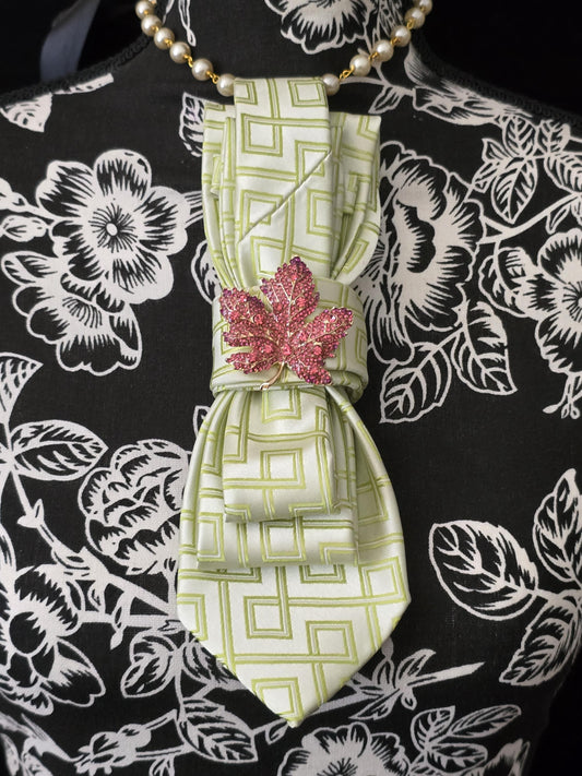 Lady Ties, Women Tie, Neck Tie Necklace, Pearl Necklace, Necktie for women, ladies tie, Elegant women's necktie, Alpha Kappa Alpha Sorority Necklace, Pink and Green Necklace