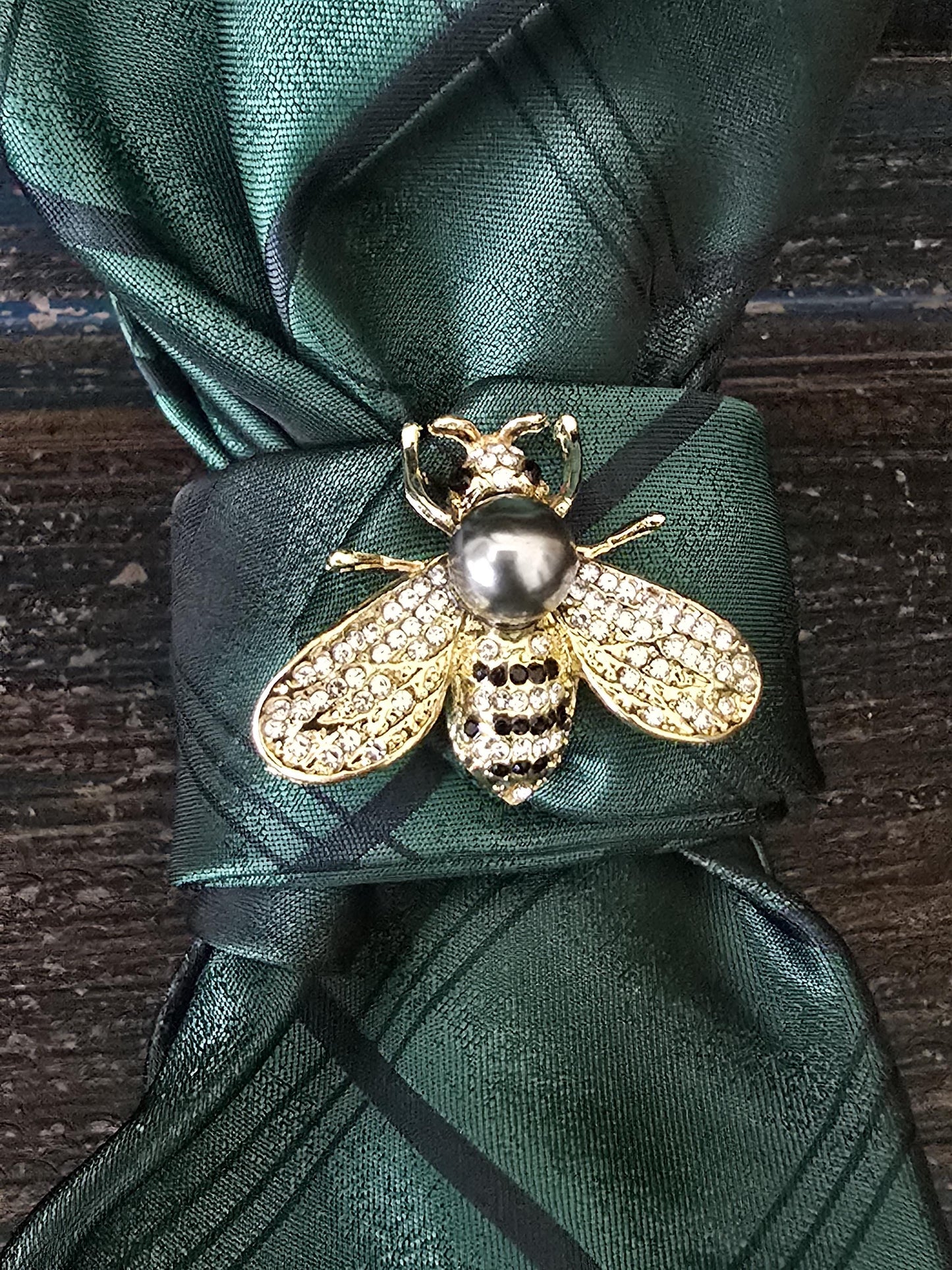 Bumble Bee Brooch- Black and Green Stripe Women's Necktie Necklace - Brooch Necktie - Stylish Neckwear For Women