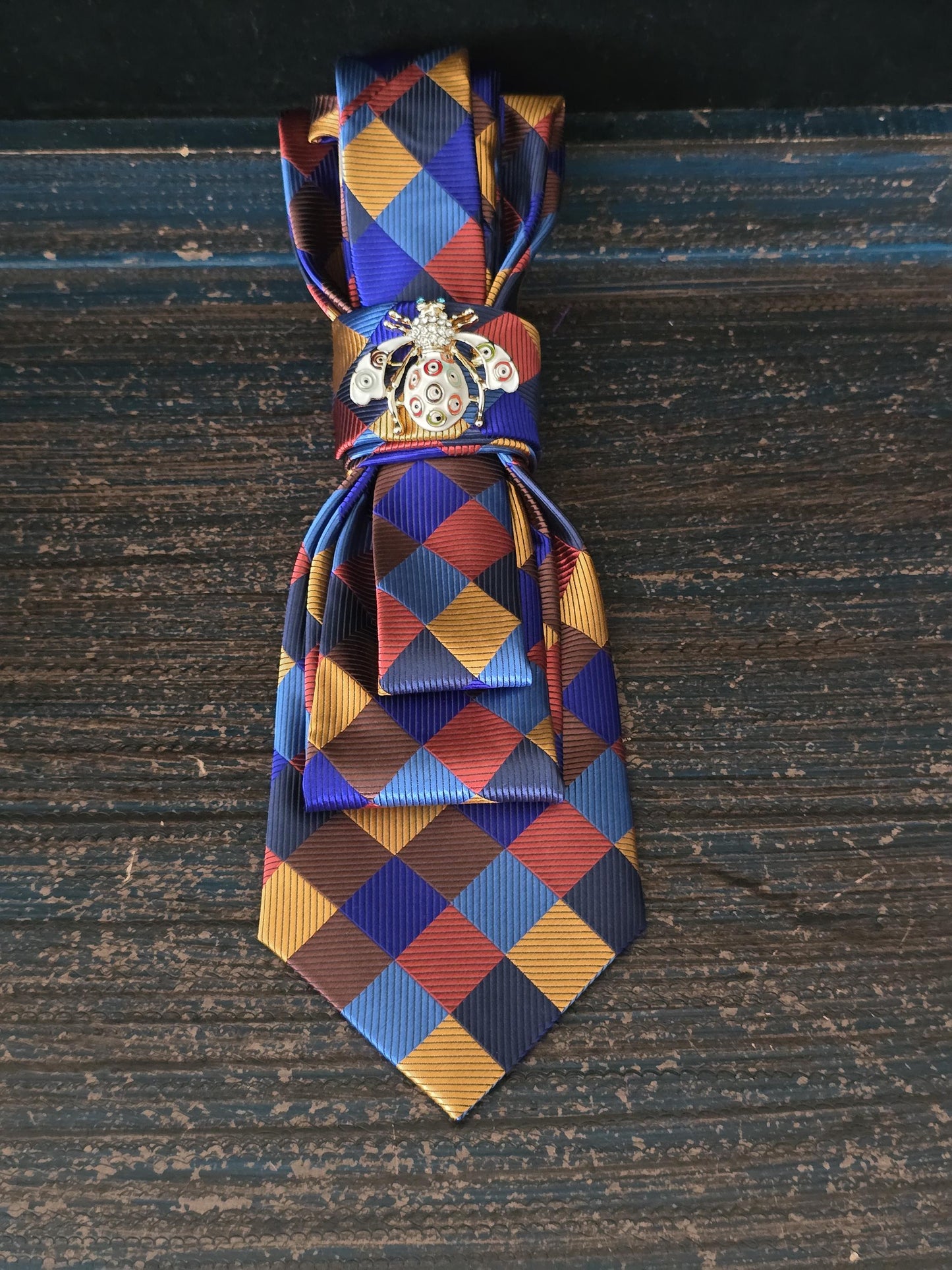 Multi Color Plaid Women's Tie-Brooch Necklace - Handcrafted Statement Jewelry - Brooch Necktie - Stylish Neckwear For Women