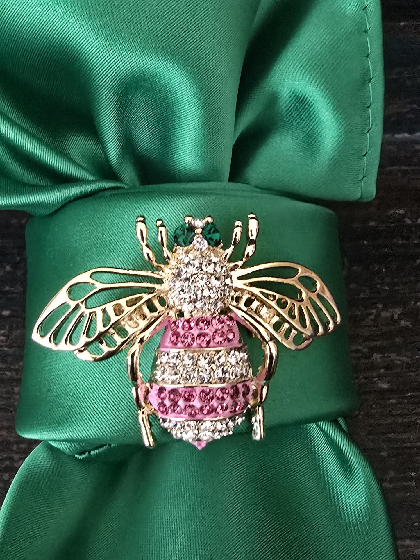 Green Silk Bumble Bee Brooch Necktie Necklace - Handcrafted Statement Jewelry - Brooch Necktie - Stylish Neckwear For Women