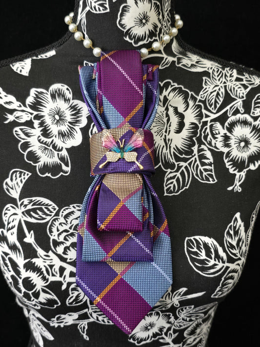 Stylish Multi Color Plaid Women's Necktie Necklace - Fashion Ties for Women  - Brooch Necktie - Stylish Neckwear For Women