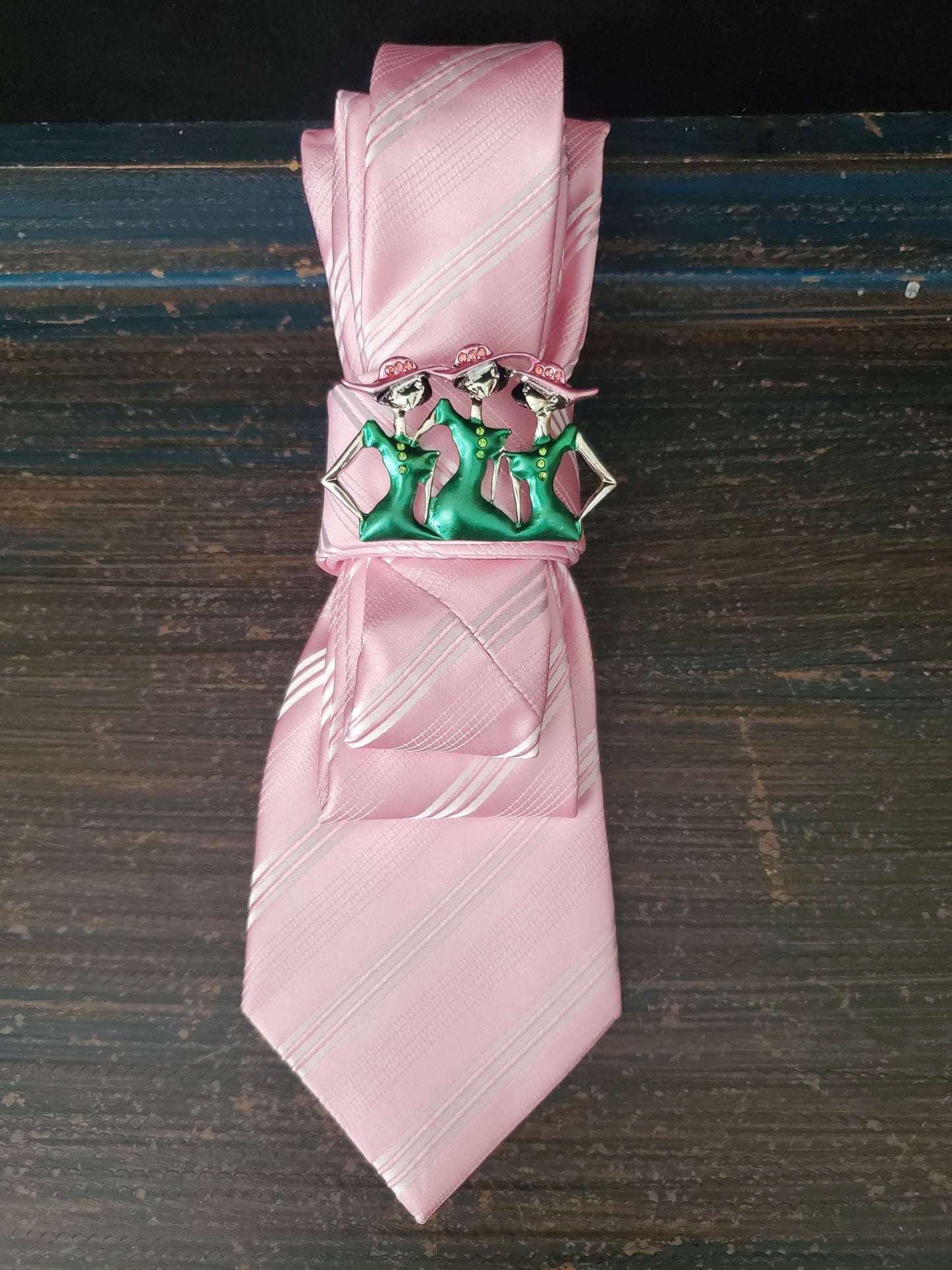 Pink and Green Sisterhood Necktie Necklace - Pink and White Stripe Women's Necktie Necklace