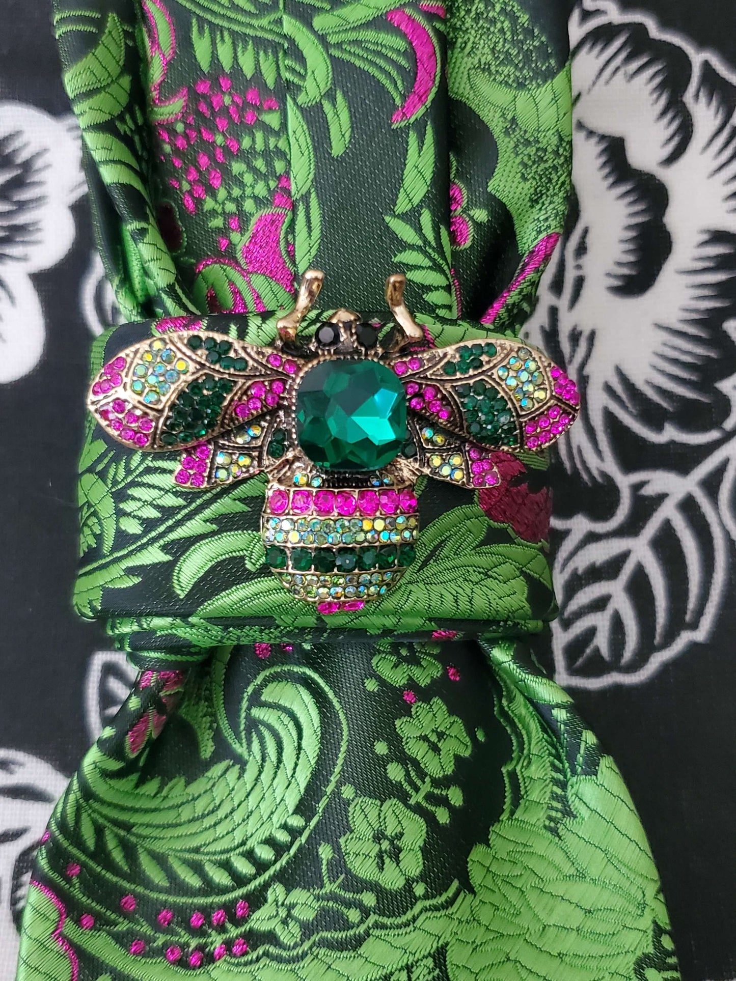 Pink and Green Bumble Bee Brooch Necktie Necklace