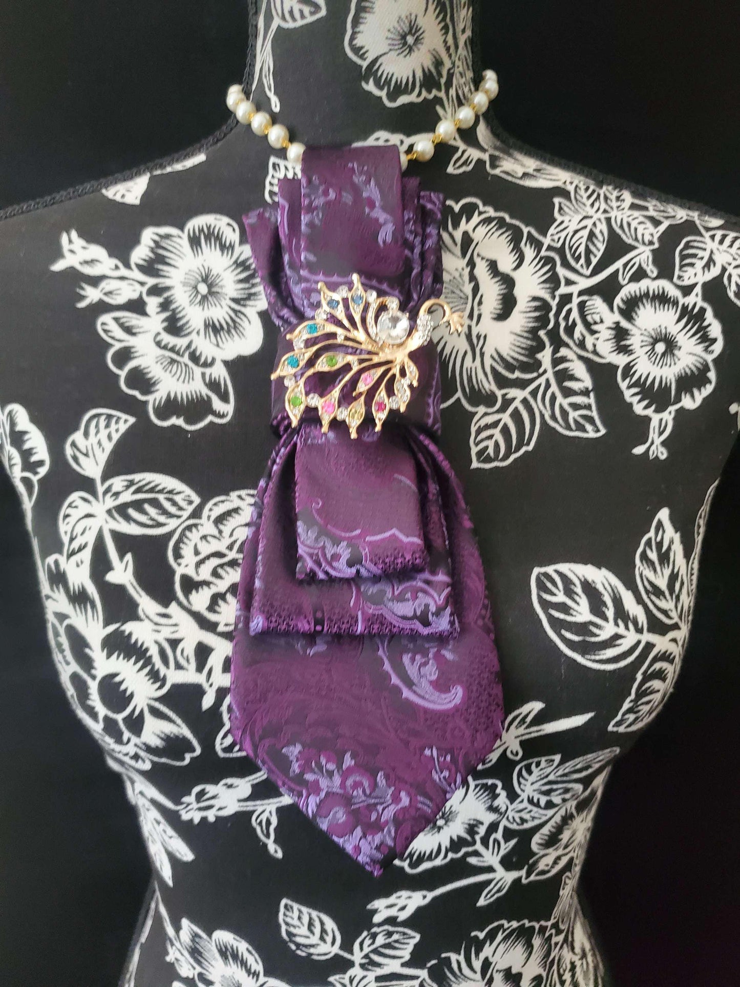 Simply Elegant Purple Paisley Women's Necktie Necklace - Fearlessly Bold Neckwear For Women