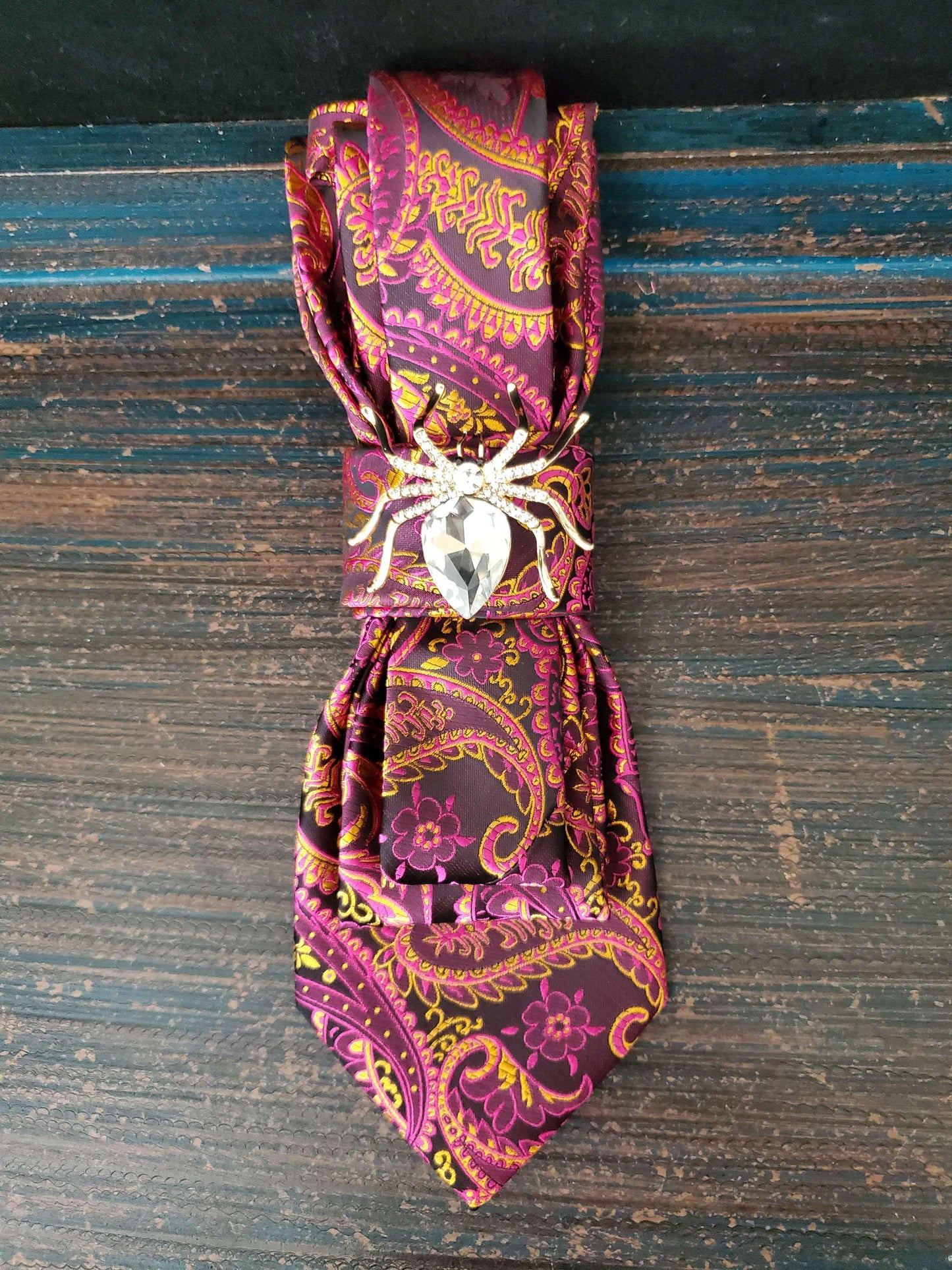 Simply Elegant Purple Paisley Women's Necktie Necklace - Handcrafted Statement Jewelry - Brooch Necktie - Stylish Neckwear For Women