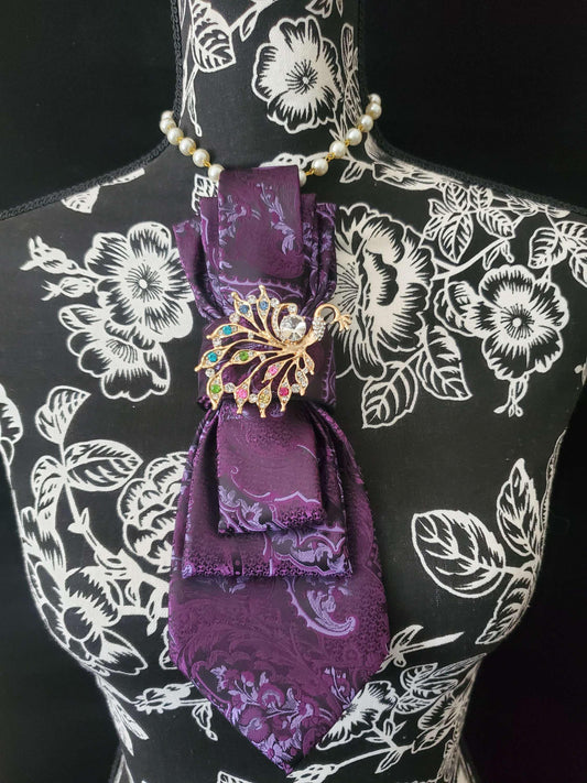 Simply Elegant Purple Paisley Women's Necktie Necklace - Fearlessly Bold Neckwear For Women