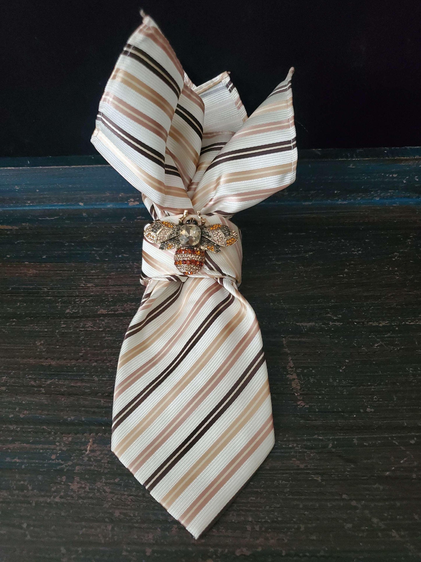 Simply Elegant Brown and Cream Striped Women's Necktie Necklace - Stylish Neckwear For Women