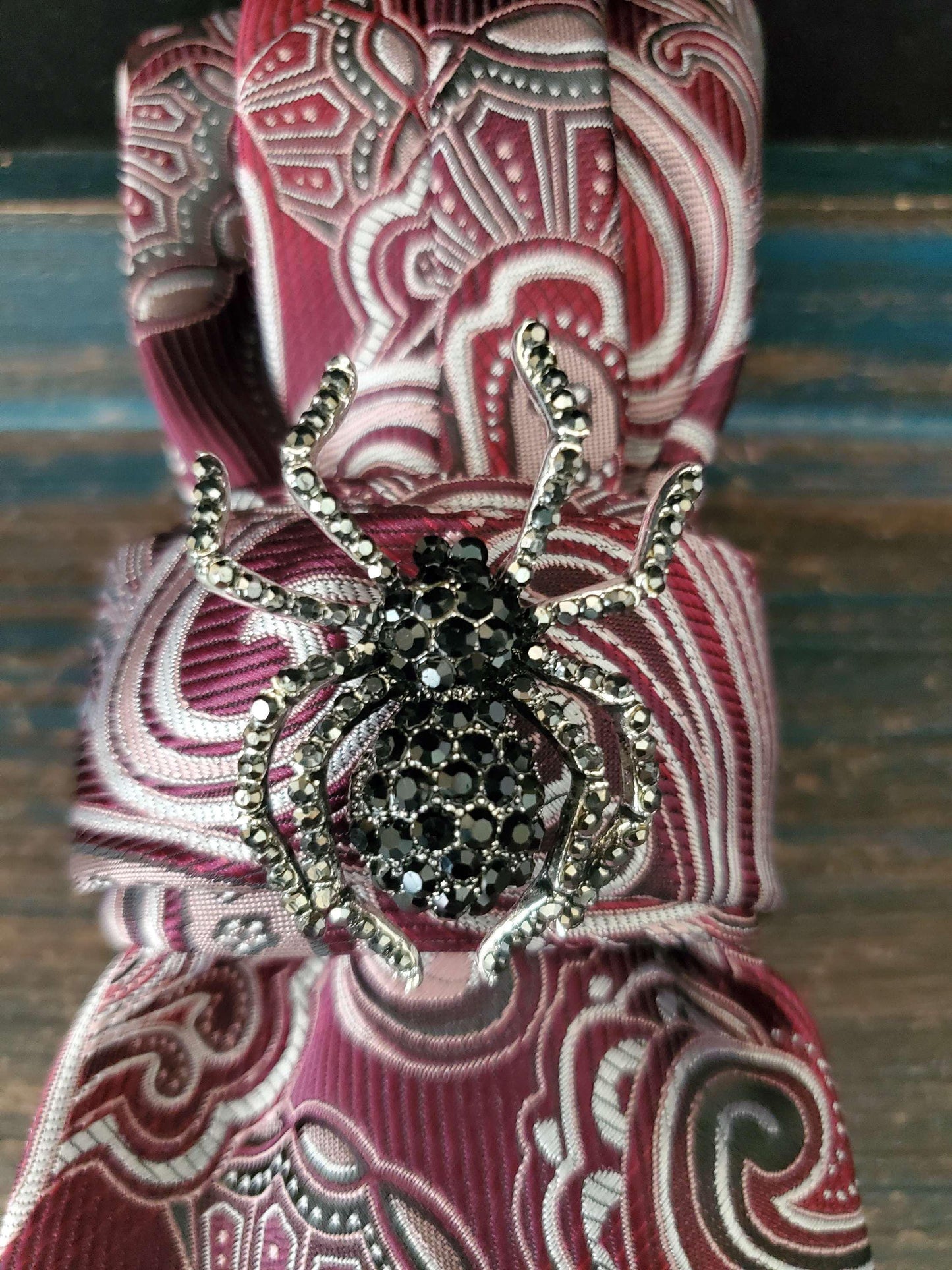 Simply Elegant Burgundy Paisley Women's Necktie Necklace -  Brooch Necktie