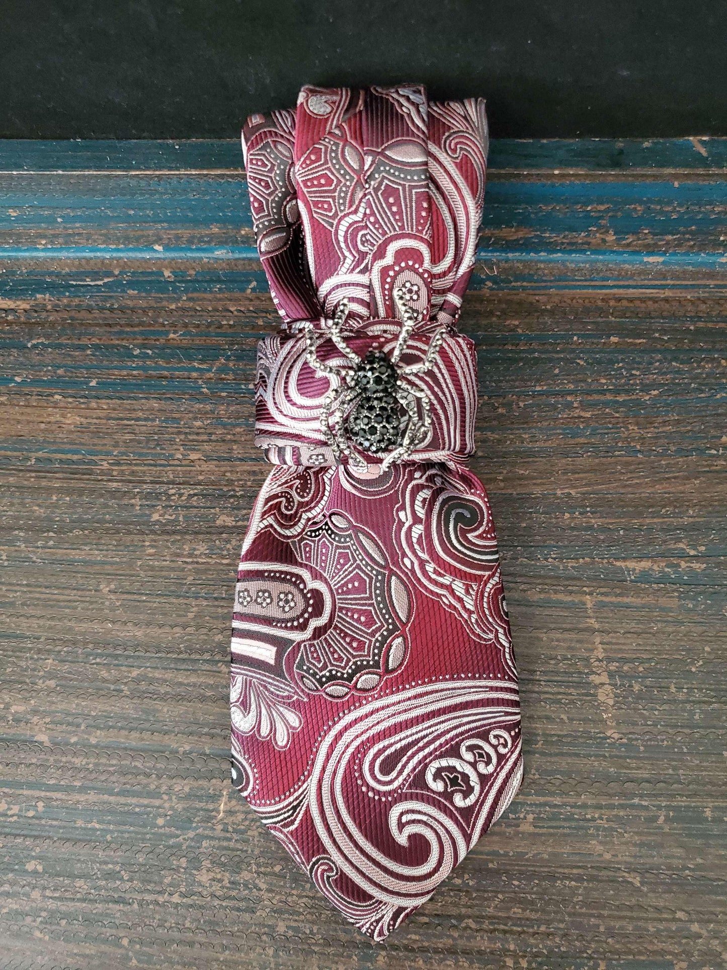 Simply Elegant Burgundy Paisley Women's Necktie Necklace -  Brooch Necktie