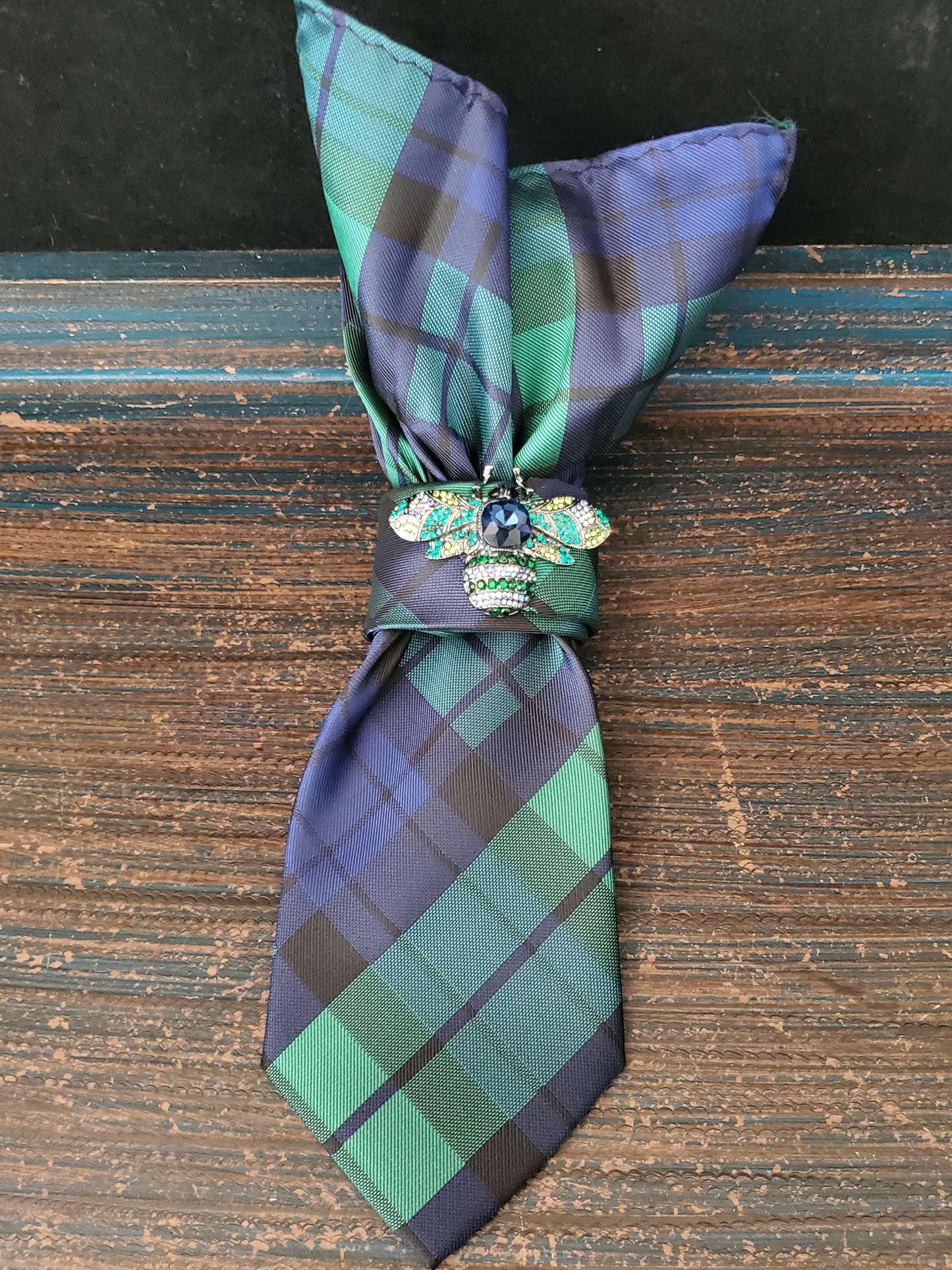 Simply Elegant Blue and Green Plaid Women's Necktie Necklace - Neckwear For Women