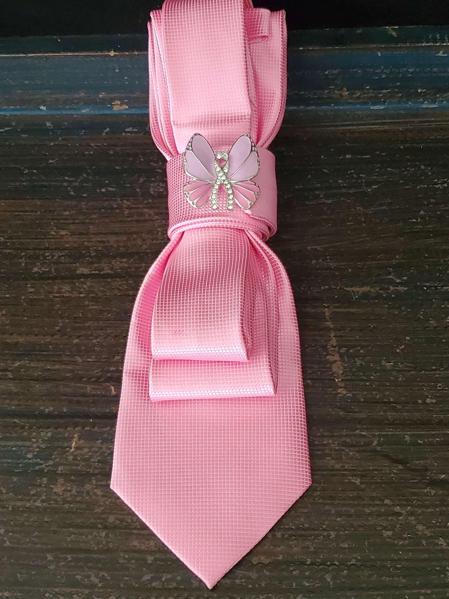 Pink Women's Necktie Necklace - Breast Cancer Awareness Brooch Necktie