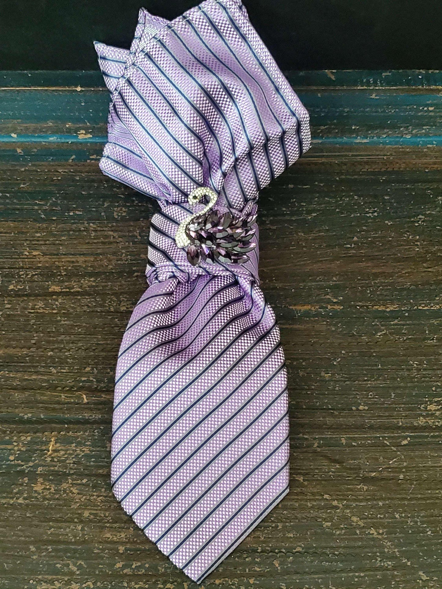 Stylish Purple Stripe Women’s Necktie Necklace - Fashion Ties For Women  - Brooch Necktie - Stylish Neckwear For Women