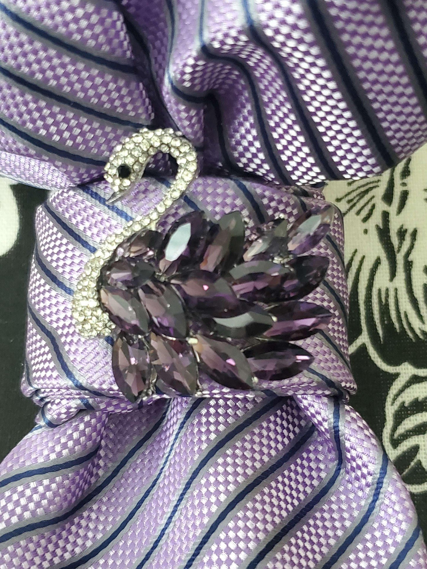 Stylish Purple Stripe Women’s Necktie Necklace - Fashion Ties For Women  - Brooch Necktie - Stylish Neckwear For Women