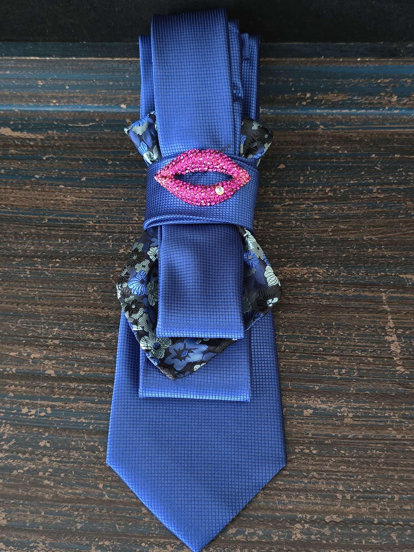 Simply Elegant Blue Women's Tie- Brooch Necklace - Handcrafted Statement Jewelry- Stylish Neckwear For Women