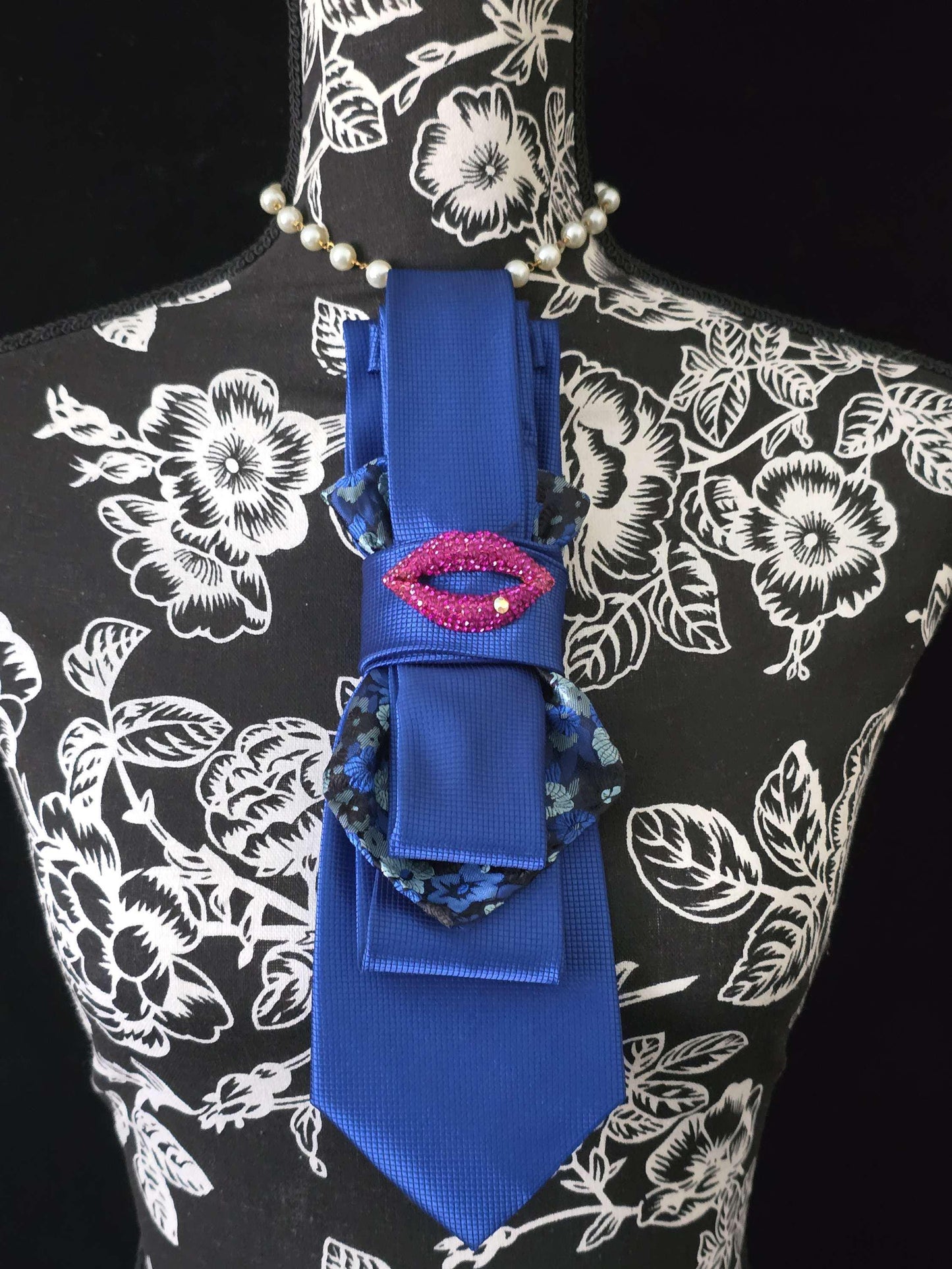 Simply Elegant Blue Women's Tie- Brooch Necklace - Handcrafted Statement Jewelry- Stylish Neckwear For Women