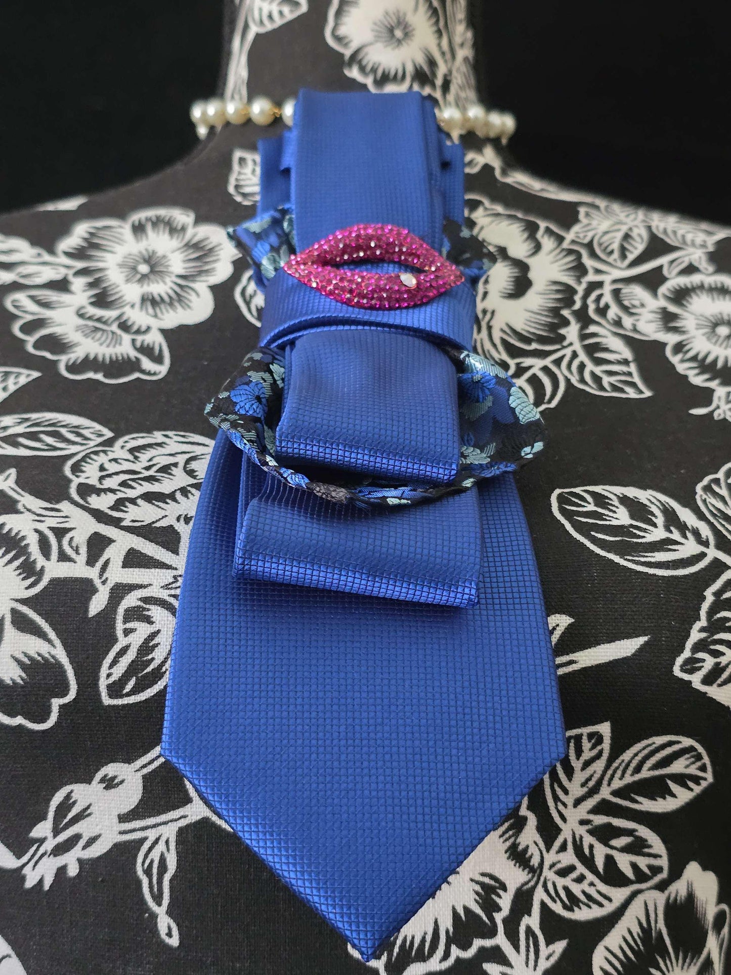 Simply Elegant Blue Women's Tie- Brooch Necklace - Handcrafted Statement Jewelry- Stylish Neckwear For Women