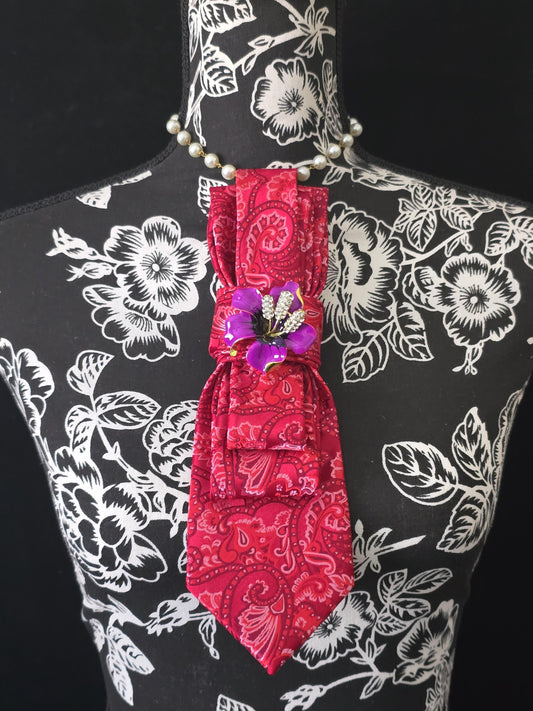 Red Paisley Necktie Necklace: African Violet Brooch, Women's Stylish Neckwear