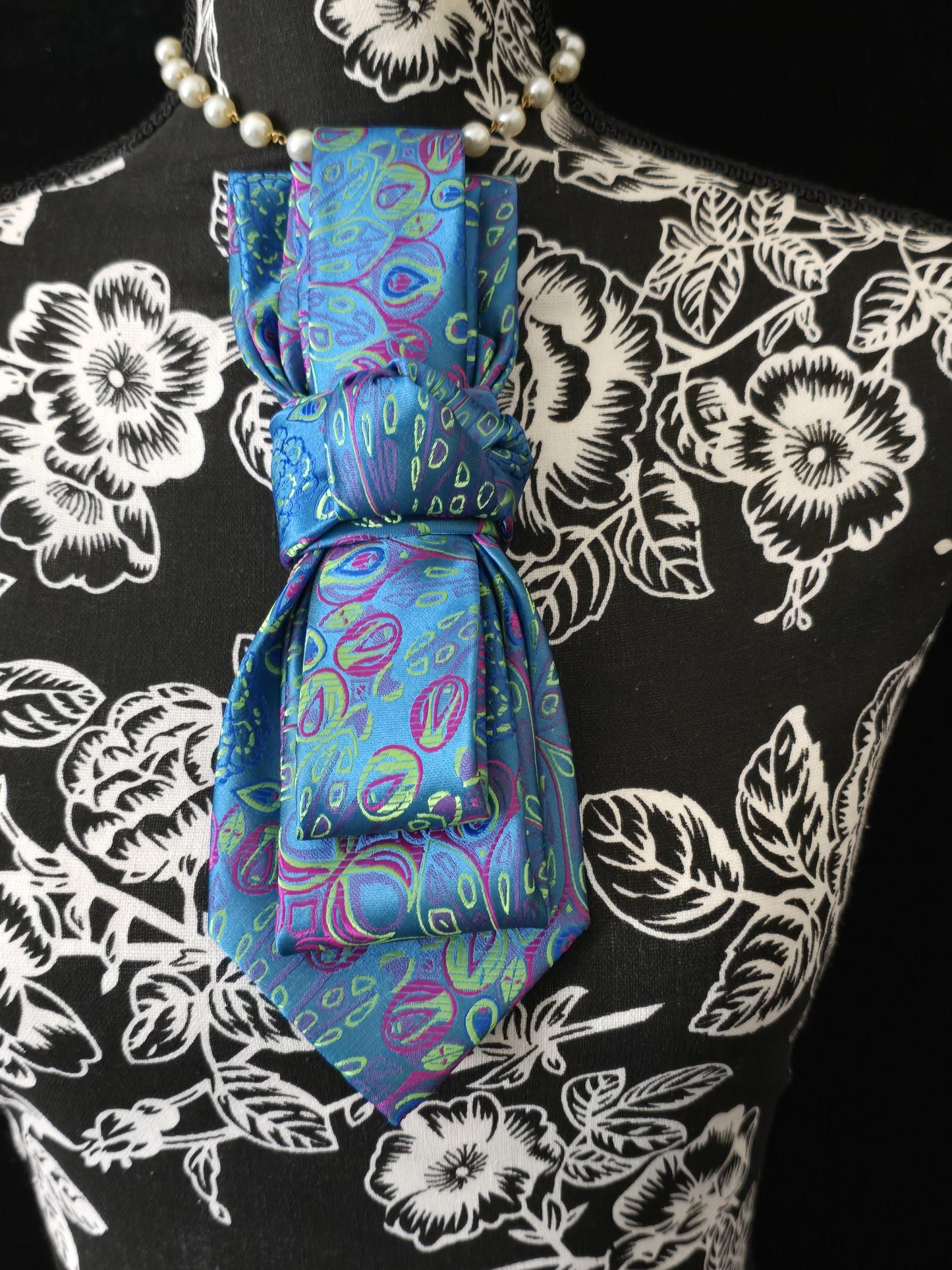 Simple But Elegant Multi-Color Paisley Women's Necktie Necklace - Handcrafted Statement Jewelry - Brooch Necktie For Women