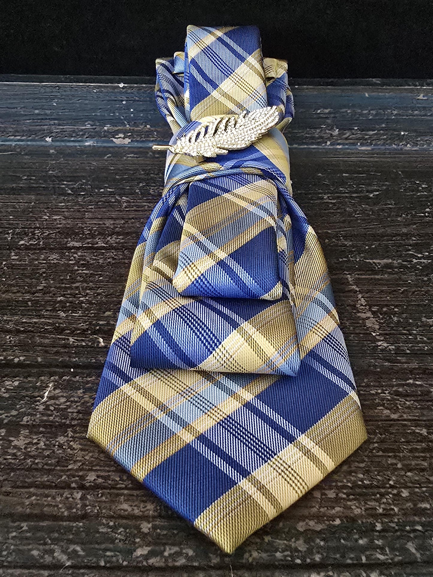 Simply Elegant Blue Plaid Women’s Necktie Necklace - Fashion Ties For Women  - Brooch Necktie - Stylish Neckwear For Women