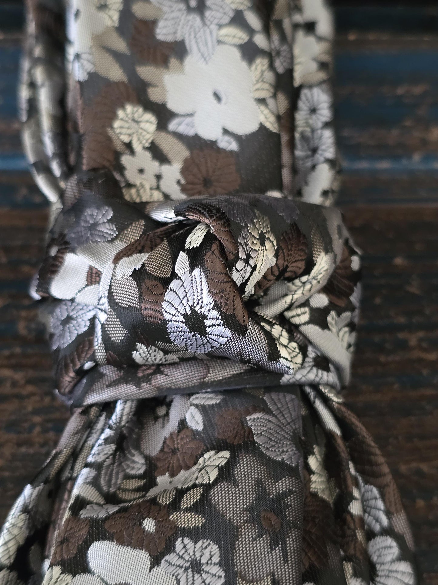 Simply Elegant Gray Floral Women's Necktie Necklace - Handcrafted Statement Jewelry - Brooch Necktie For Women