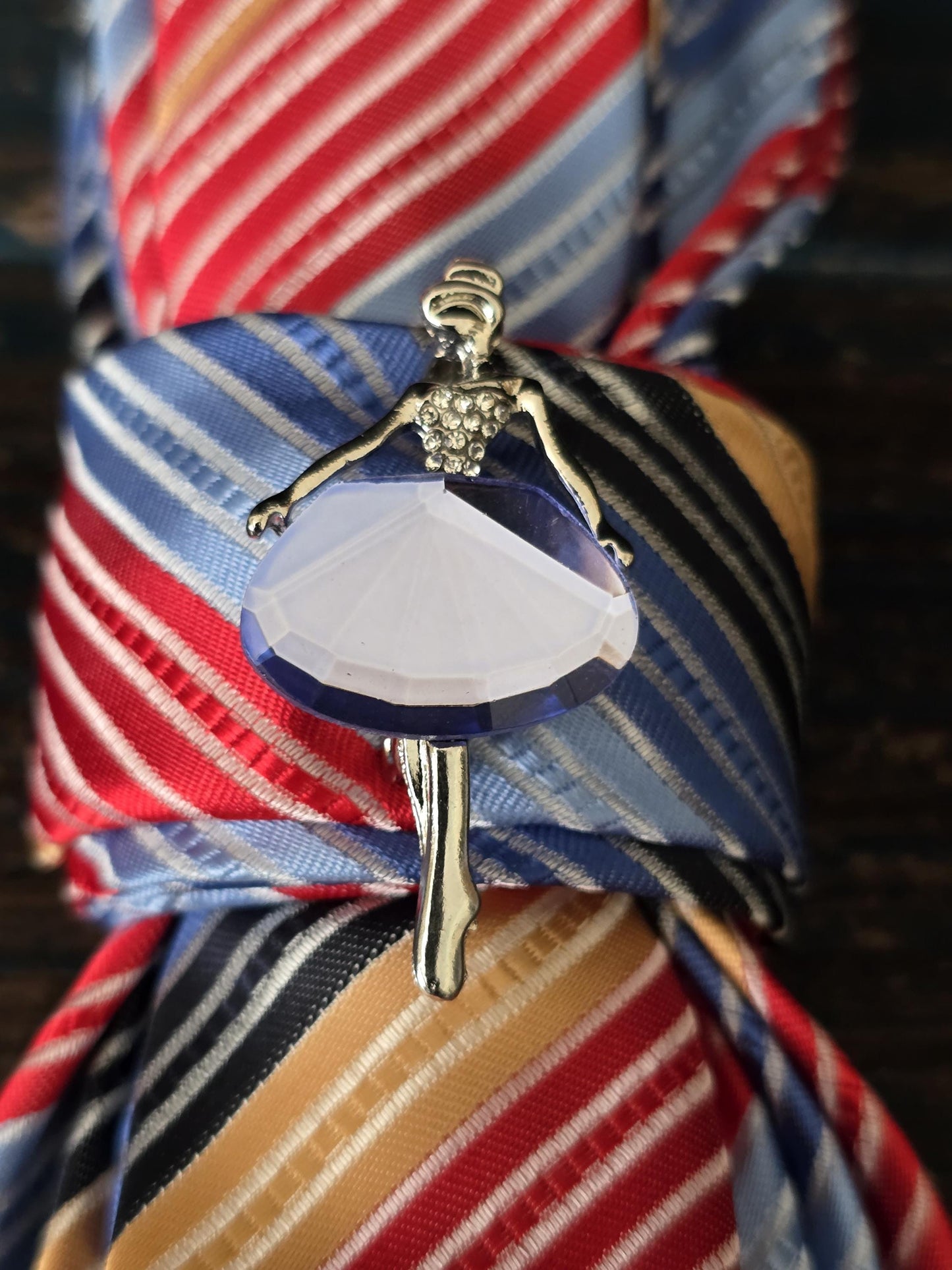 Simple Multi-Color Stripe Women's Tie- Ballerina Brooch Necklace - Brooch Necktie - Stylish Neckwear For Women