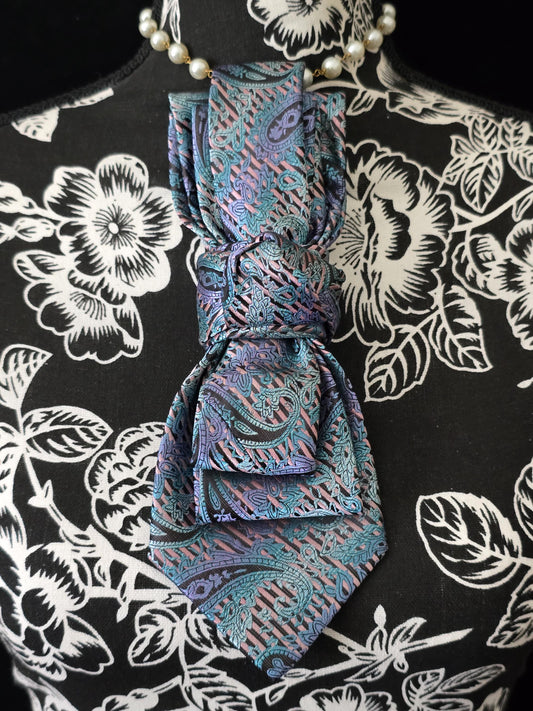 Simply Elegant Multi-Color Paisley Women's Necktie Necklace - Handcrafted Statement Jewelry - Brooch Necktie For Women