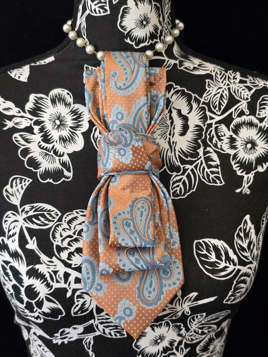 Simply Elegant Orange Paisley Women's Necktie Necklace - Handcrafted Statement Jewelry - Brooch Necktie For Women