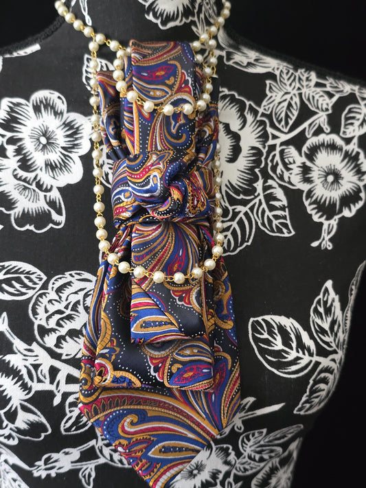 Women's Red and Blue Necktie Necklace - Handcrafted Statement Jewelry - Brooch Necktie For Women