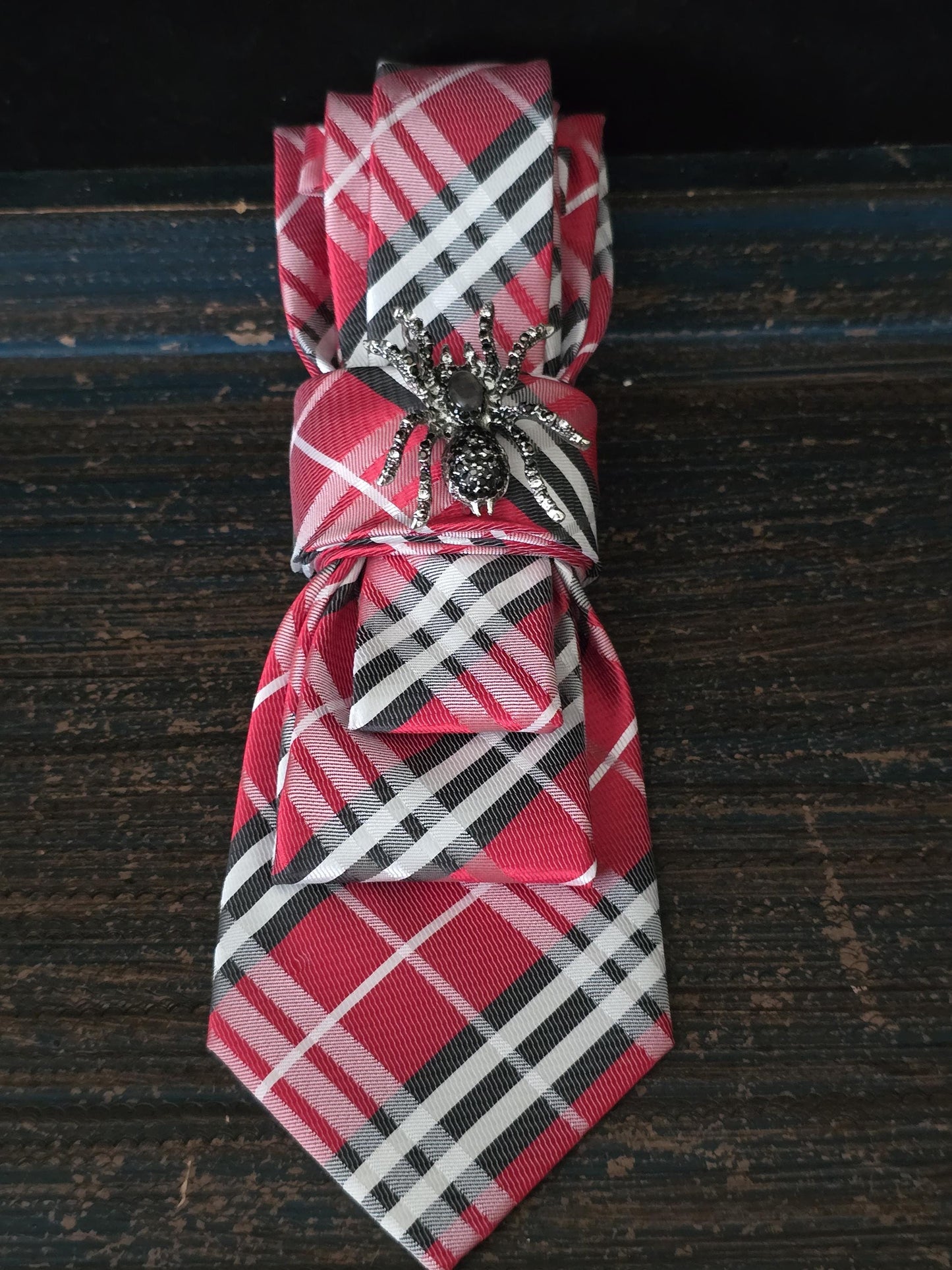 Stylish Black and Red Plaid Women's Necktie Necklace - Handcrafted Jewelry - Brooch Necktie - Stylish Neckwear For Women