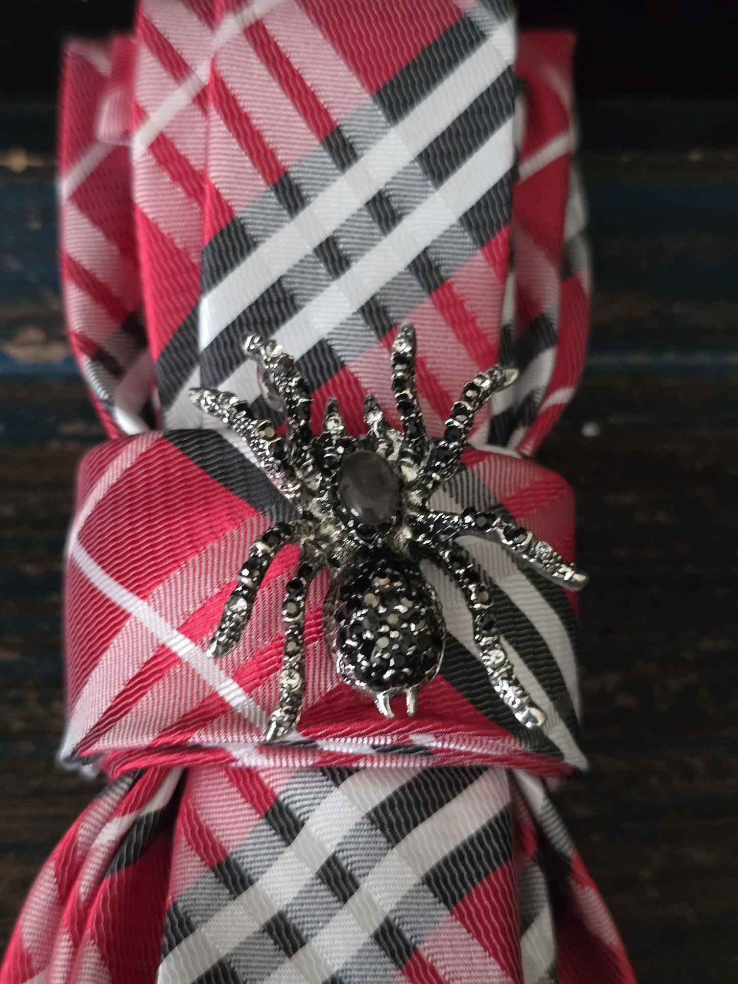 Stylish Black and Red Plaid Women's Necktie Necklace - Handcrafted Jewelry - Brooch Necktie - Stylish Neckwear For Women