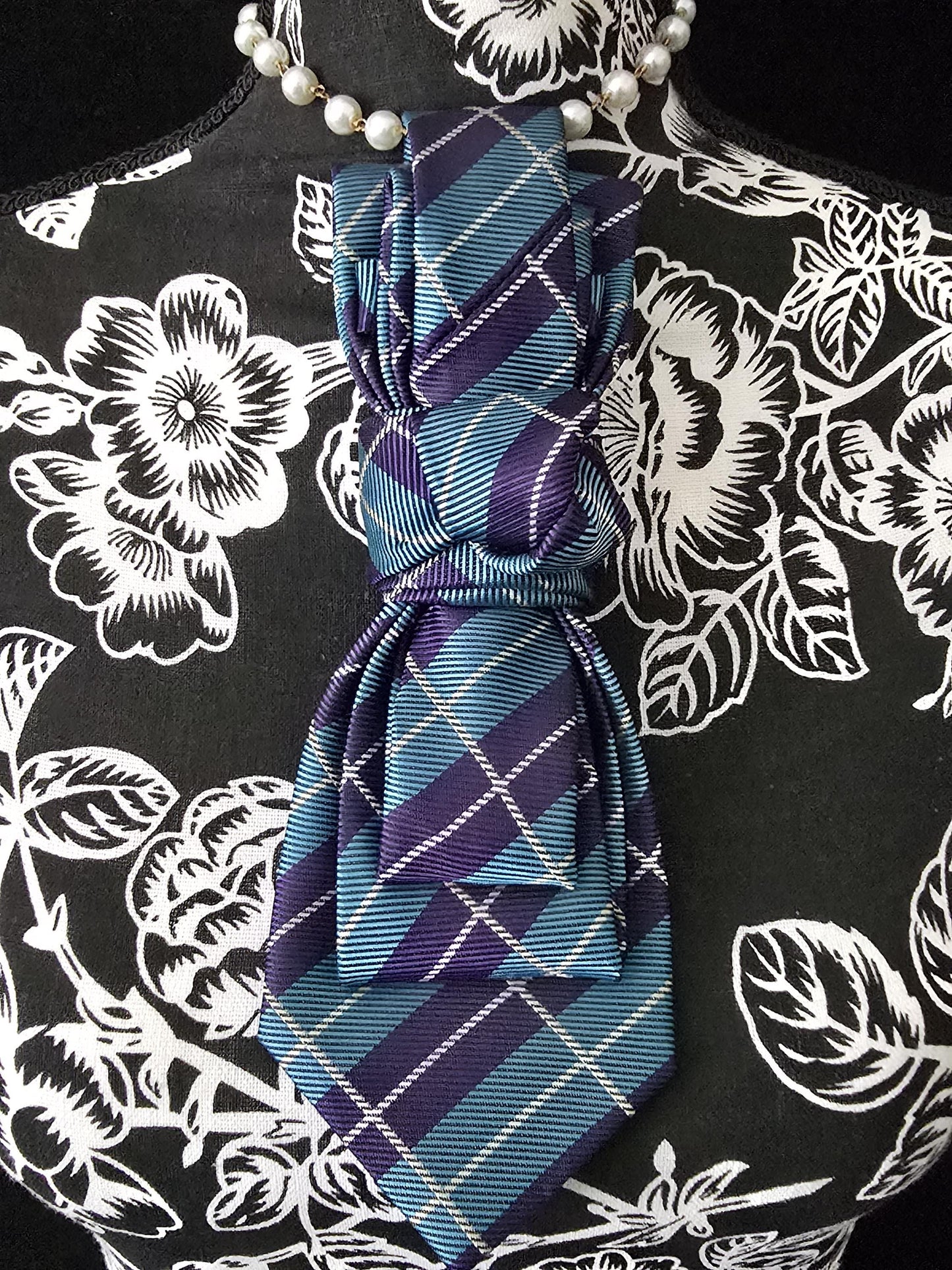 Simply Elegant Purple Plaid Women's Necktie Necklace - Handcrafted Statement Jewelry - Brooch Necktie For Women