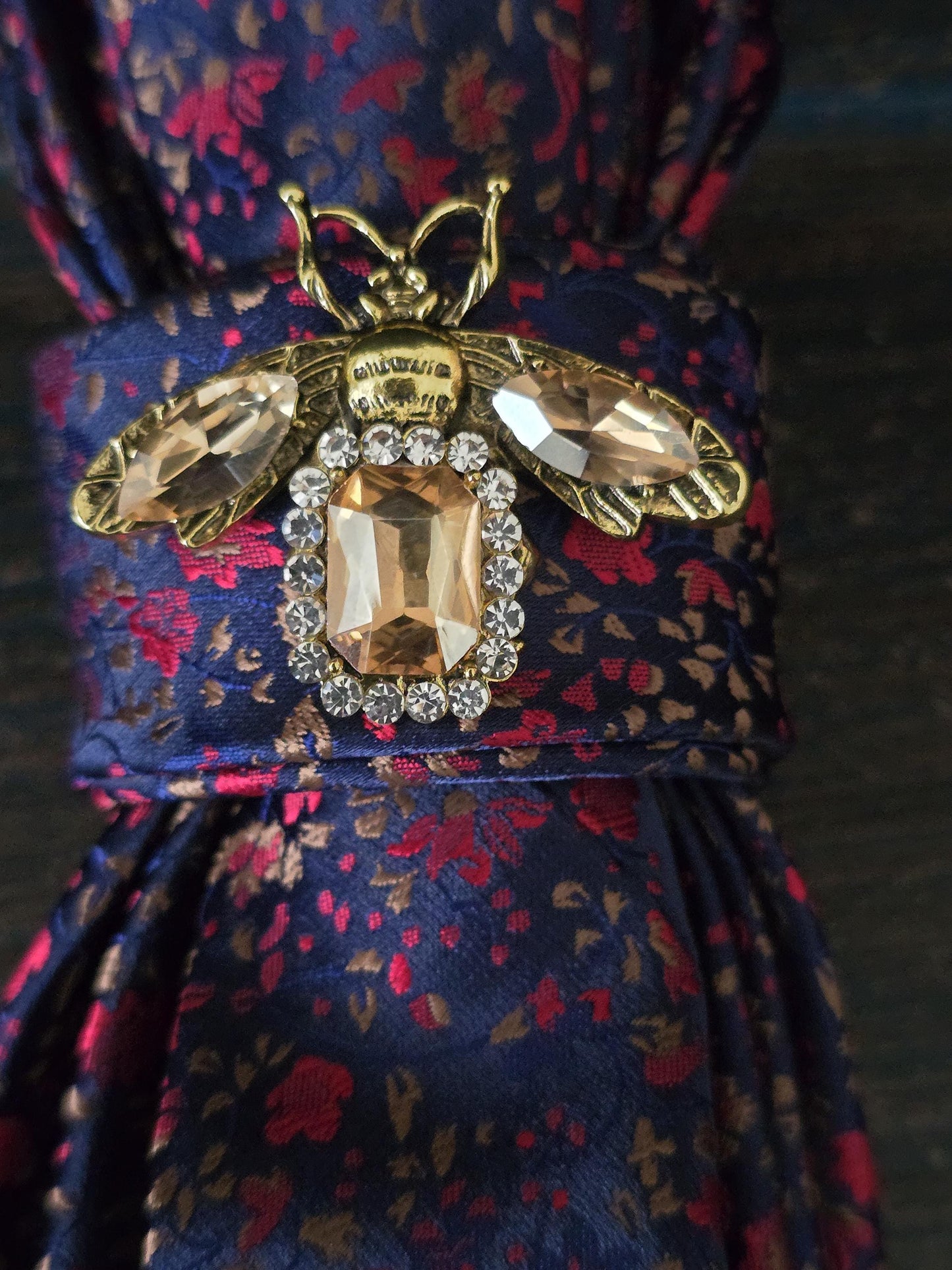 Crystal Firefly Brooch- Blue and Red Floral Women's Necktie Necklace - Handcrafted Jewelry - Brooch Necktie - Stylish Neckwear For Women